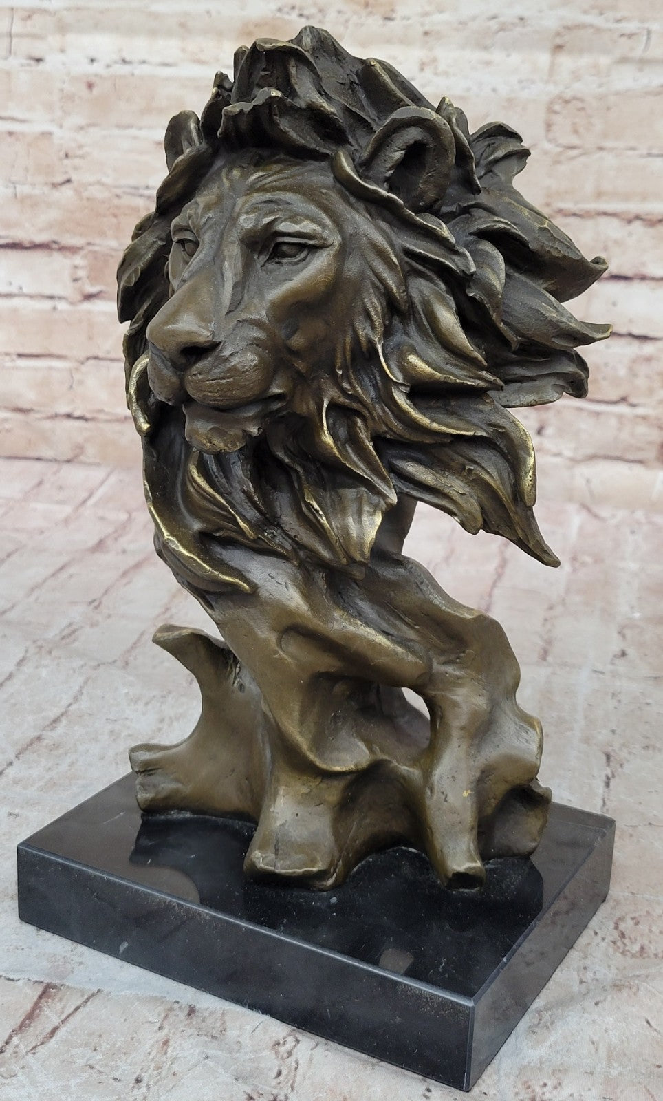 European Bronze Foo Fu Dog Guardion Door African Lion Leo Head Mask Statue