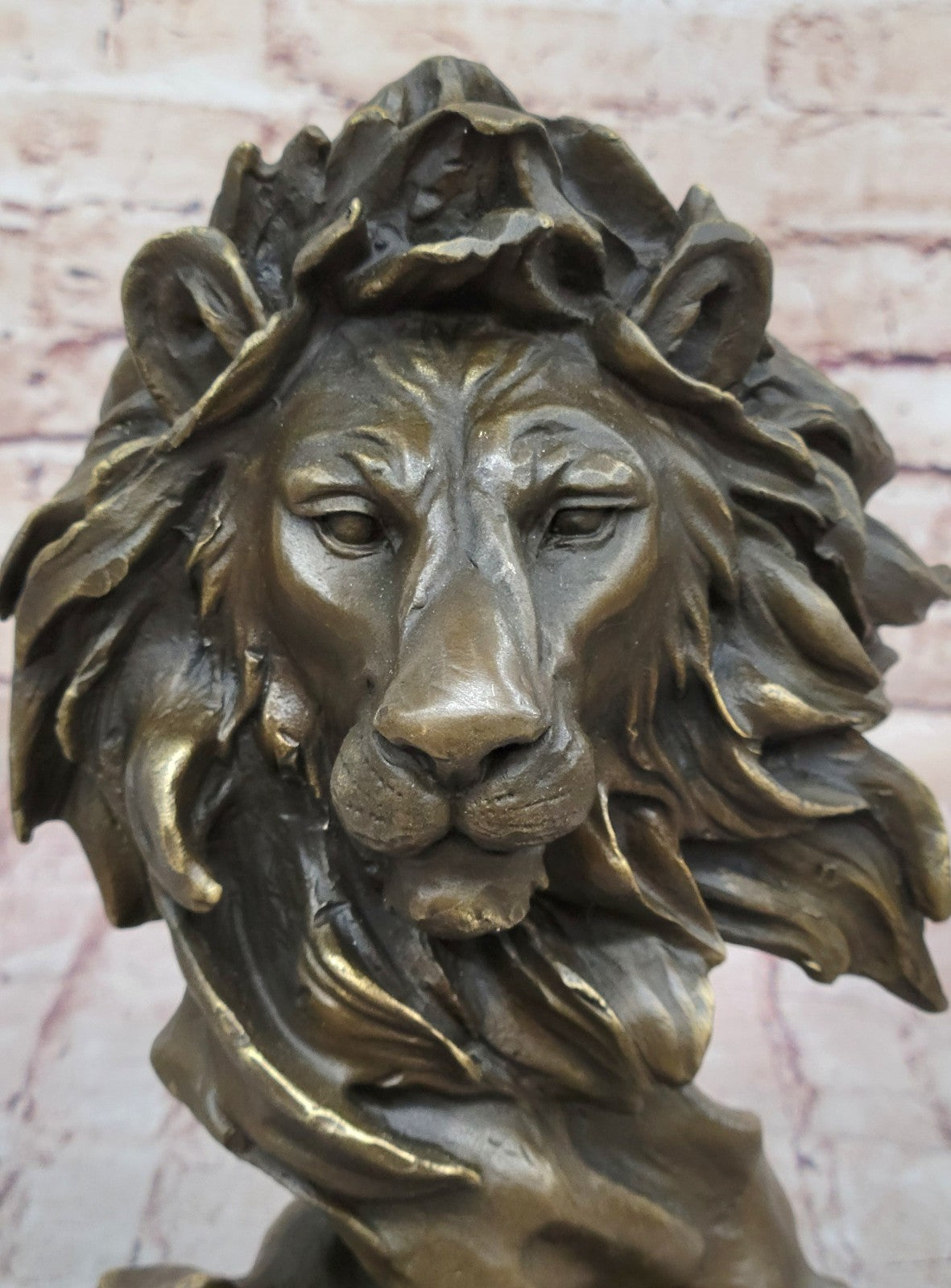 European Bronze Foo Fu Dog Guardion Door African Lion Leo Head Mask Statue