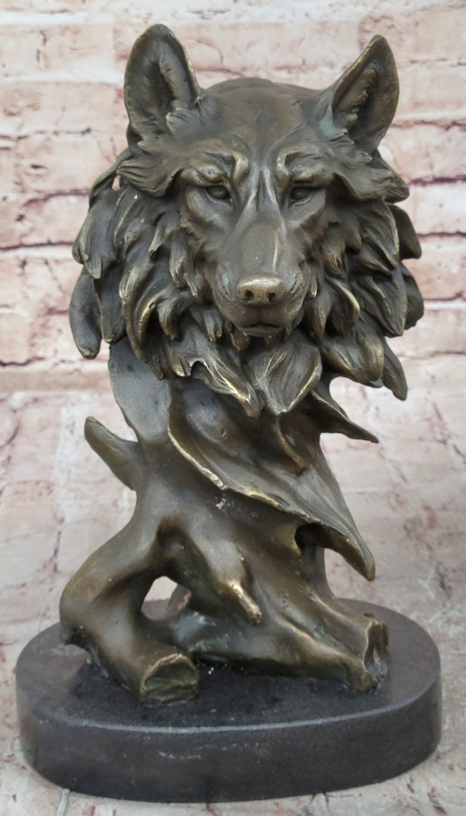 Bronze Sculpture, Hand Made Statue Animal "Wolf Howling At The Moon Figurine Art