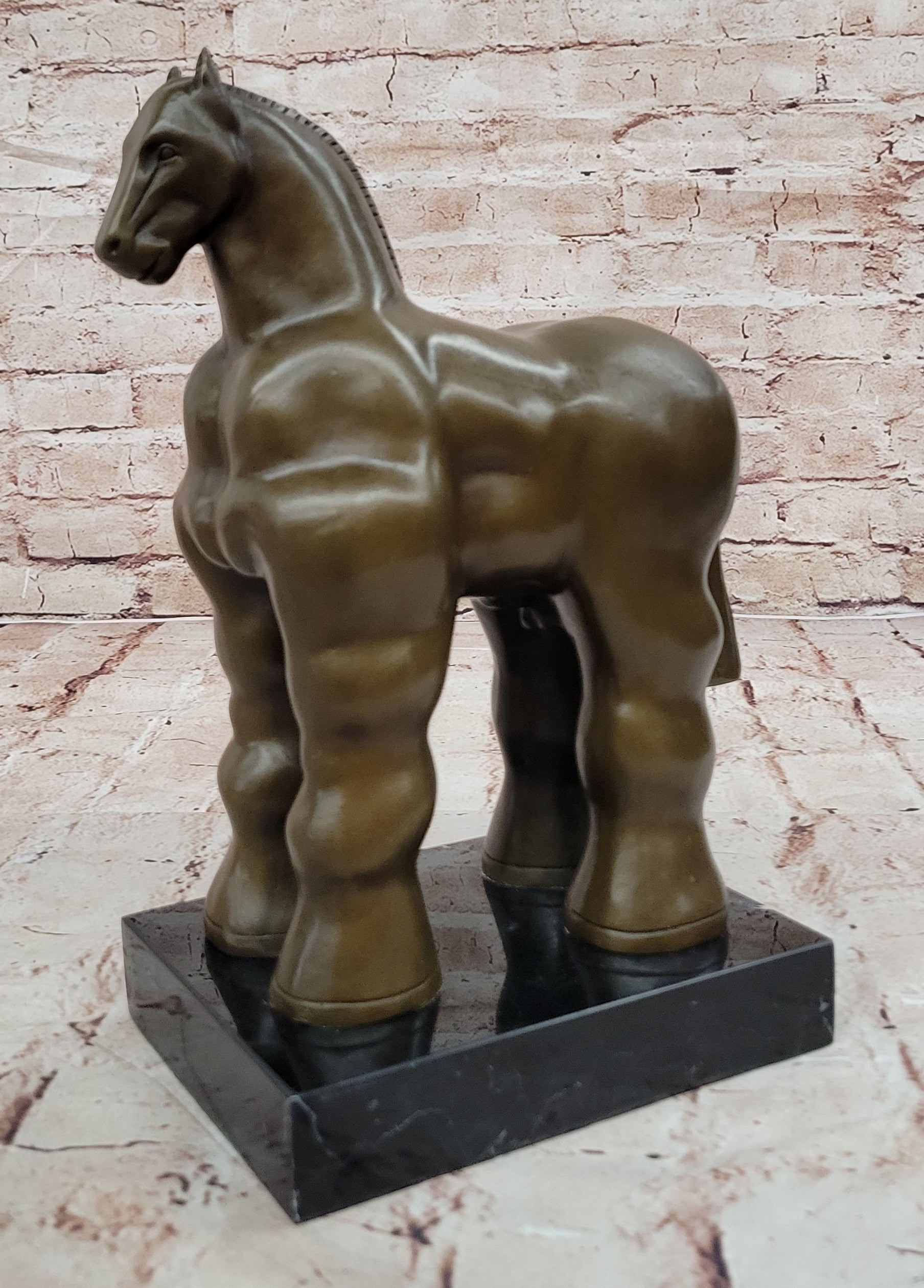 Bronze Sculpture Art Deco Marble Base Abstract Inspired Fernando Botero Horse