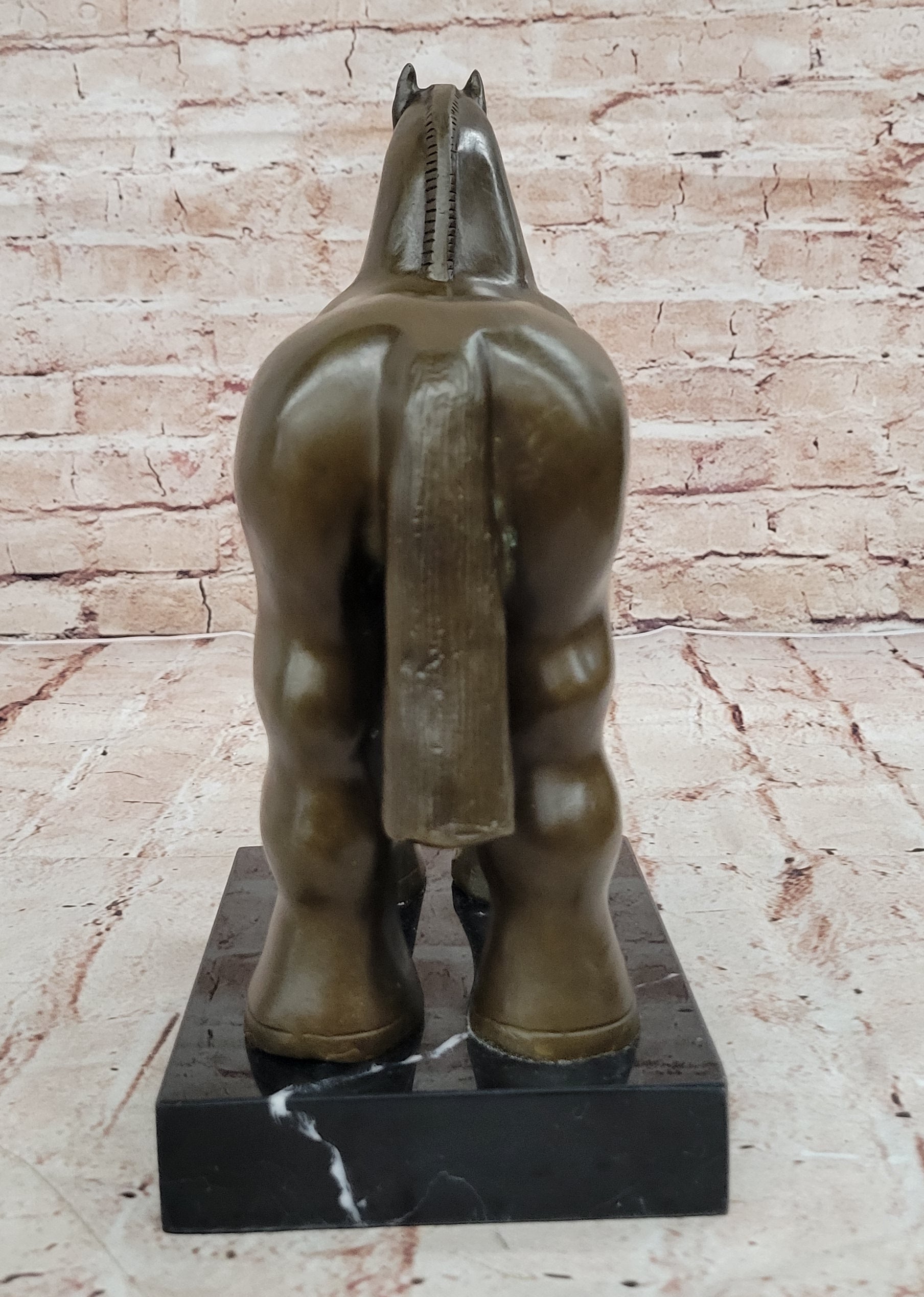 Bronze Sculpture Art Deco Marble Base Abstract Inspired Fernando Botero Horse