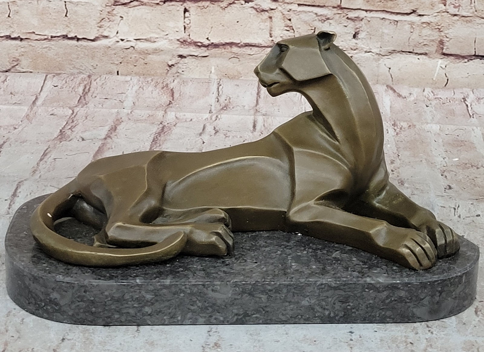Bronze Sculpture Cougar Lion Abstract Modern Art by H. Moore Hand Made Statue