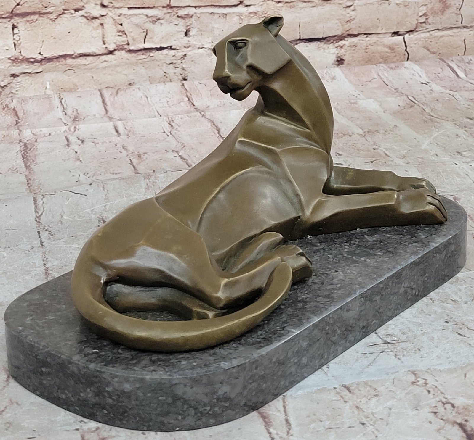 Bronze Sculpture Cougar Lion Abstract Modern Art by H. Moore Hand Made Statue