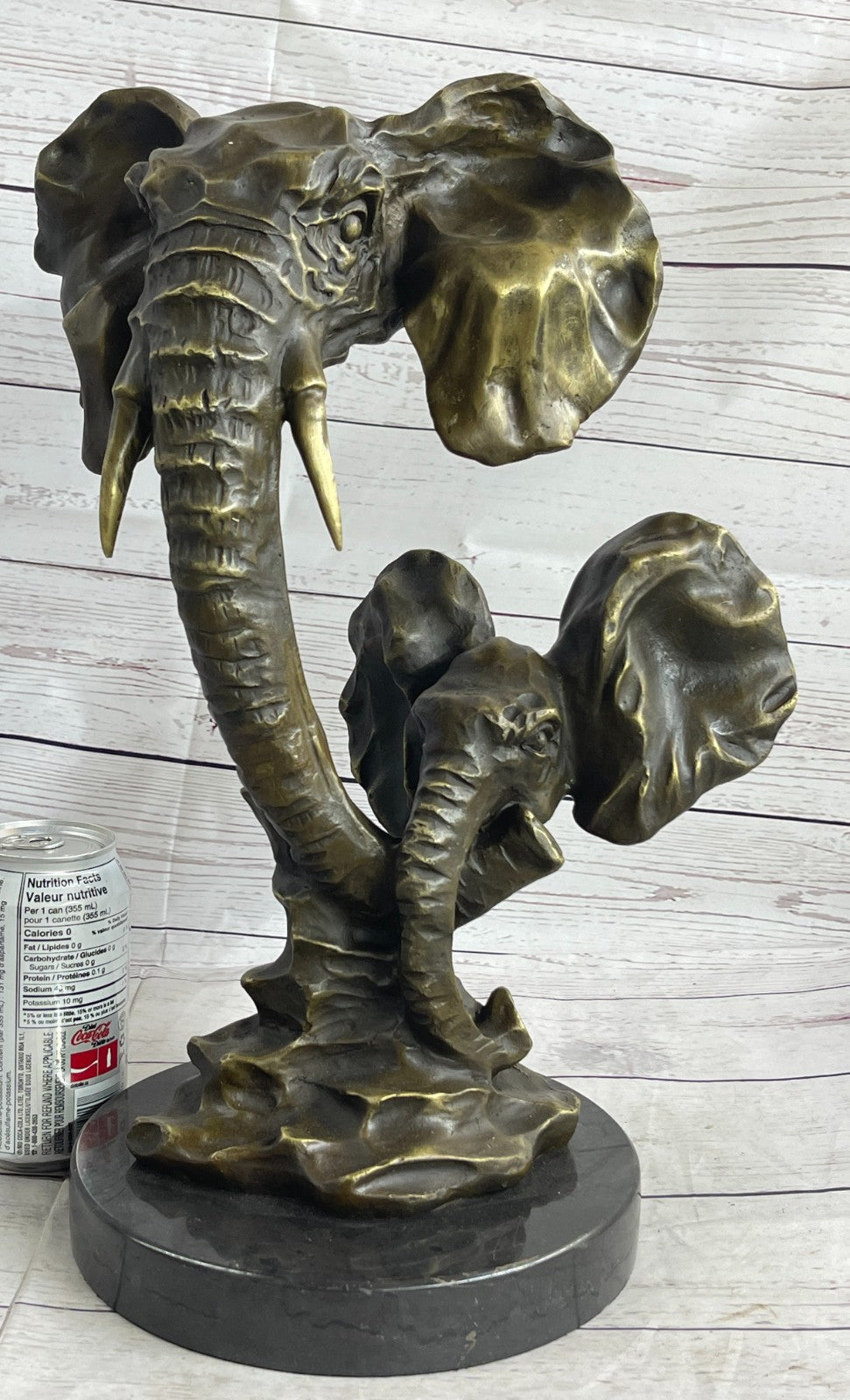 Bull Elephant Jungle African Room Feng Gift Bronze Marble Sculpture Statue 