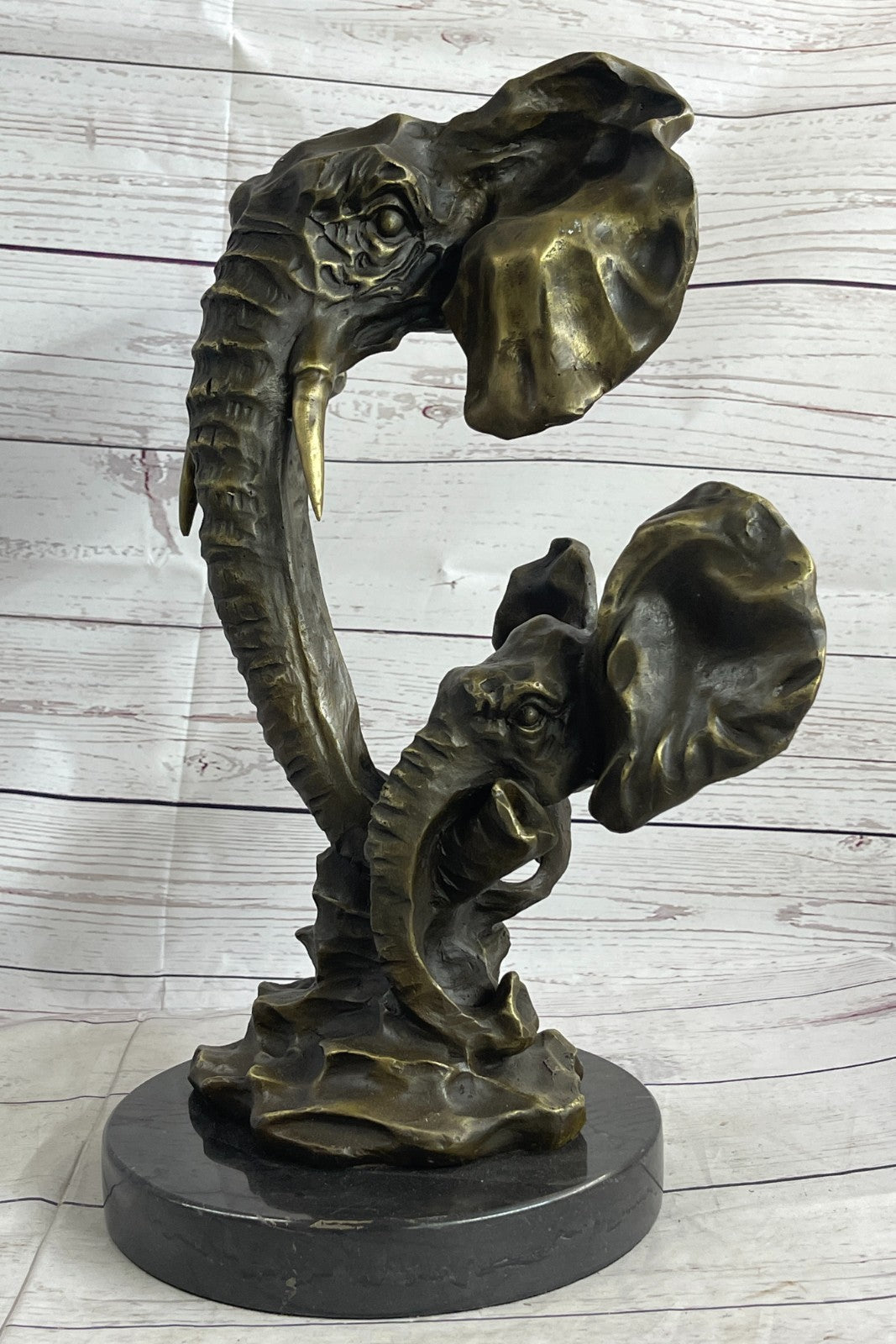 Bull Elephant Jungle African Room Feng Gift Bronze Marble Sculpture Statue 