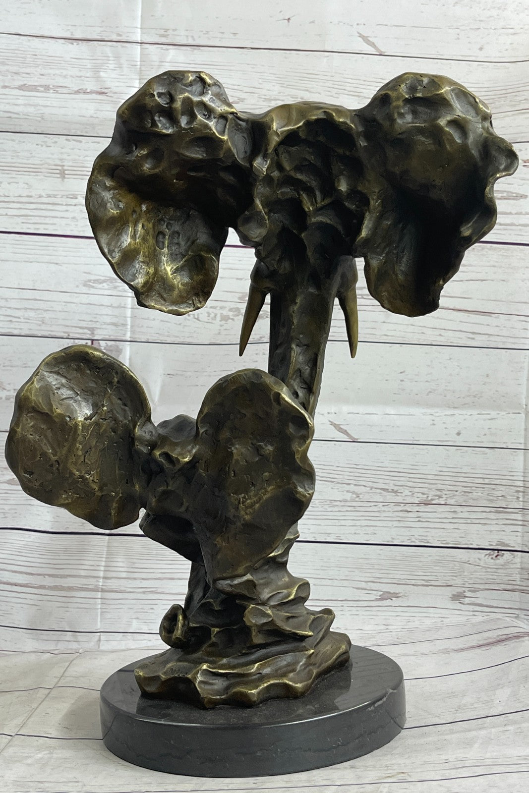 Bull Elephant Jungle African Room Feng Gift Bronze Marble Sculpture Statue 