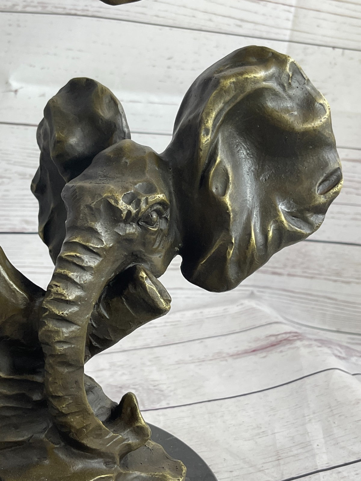 Bull Elephant Jungle African Room Feng Gift Bronze Marble Sculpture Statue 
