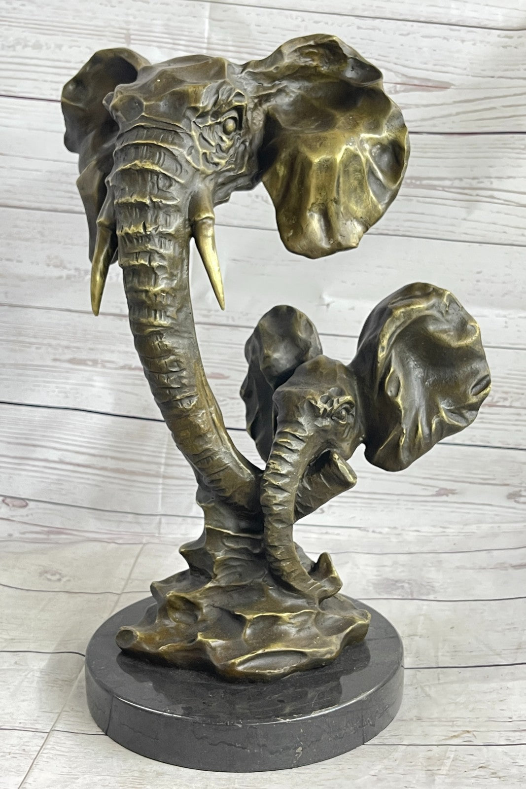 Bull Elephant Jungle African Room Feng Gift Bronze Marble Sculpture Statue 
