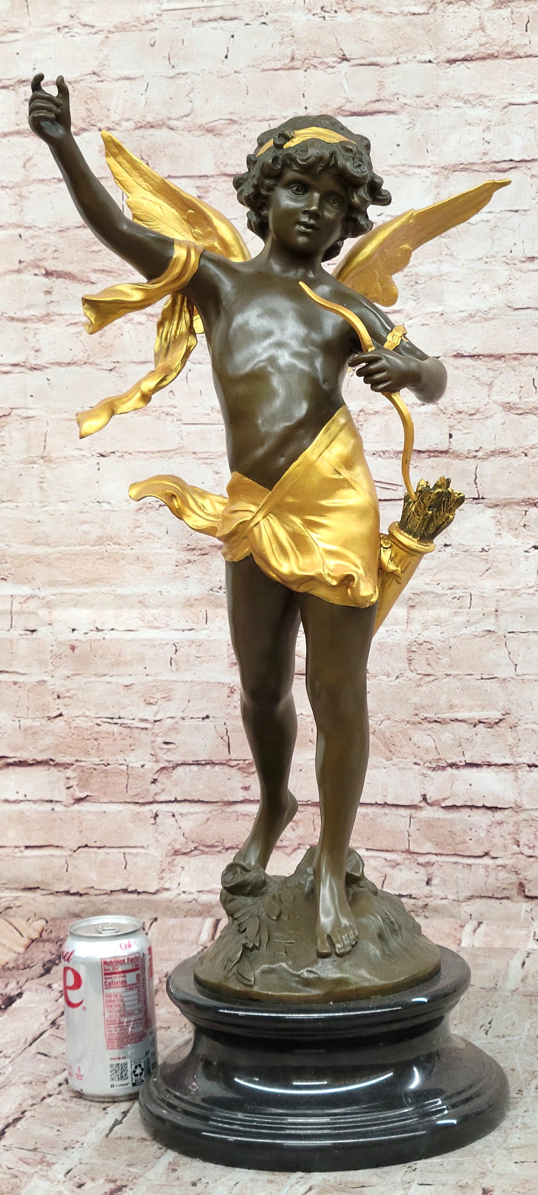 Bronze Romantic Cupid Sculpture Signed Moreau Angel Figurine Love Statue