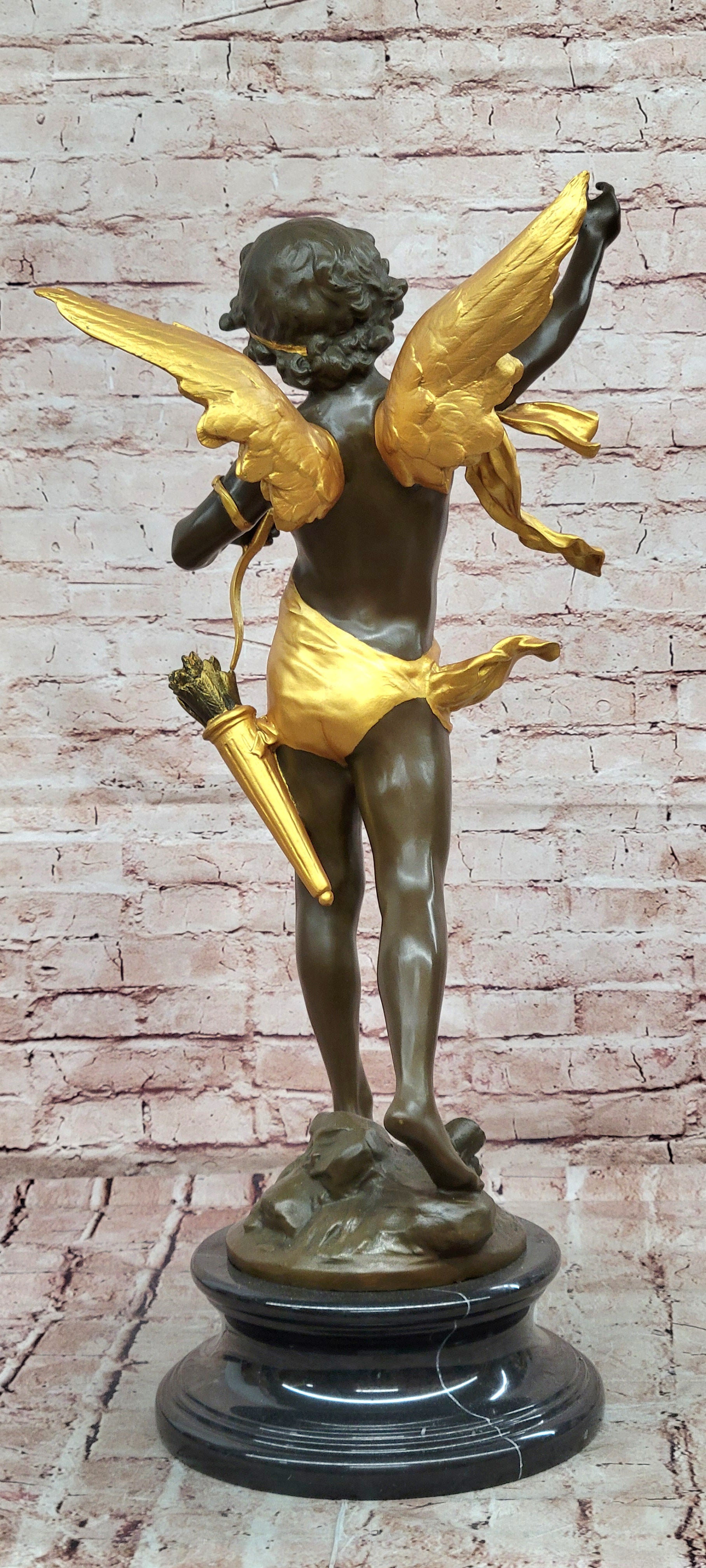 Bronze Romantic Cupid Sculpture Signed Moreau Angel Figurine Love Statue