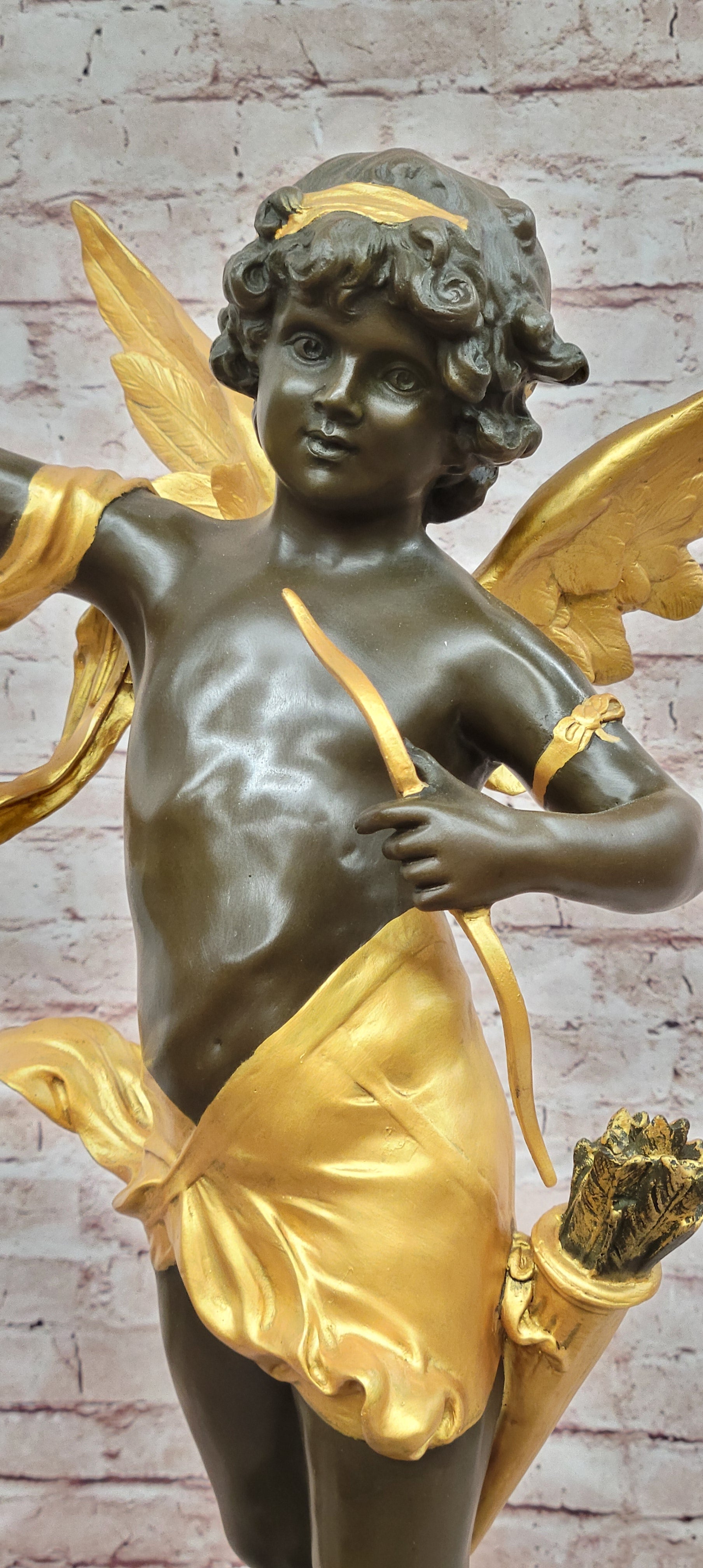 Bronze Romantic Cupid Sculpture Signed Moreau Angel Figurine Love Statue