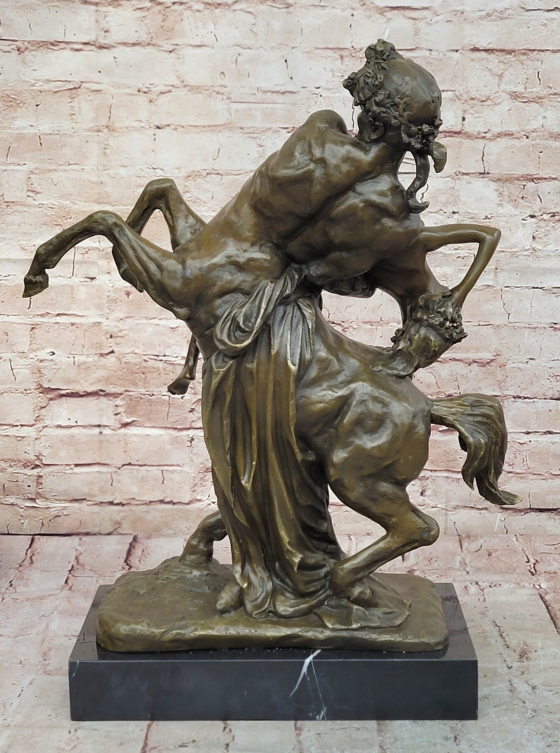 100% Solid Bronze Sculpture Theseus Slaying the Centaur Bienor Decor