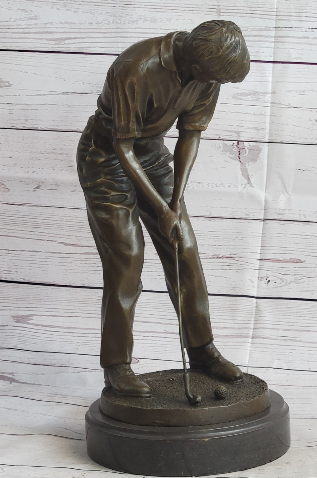 Male GOLFER Sports Memorabilia Golf Club Art PGA Bronze Marble Statue Figurine