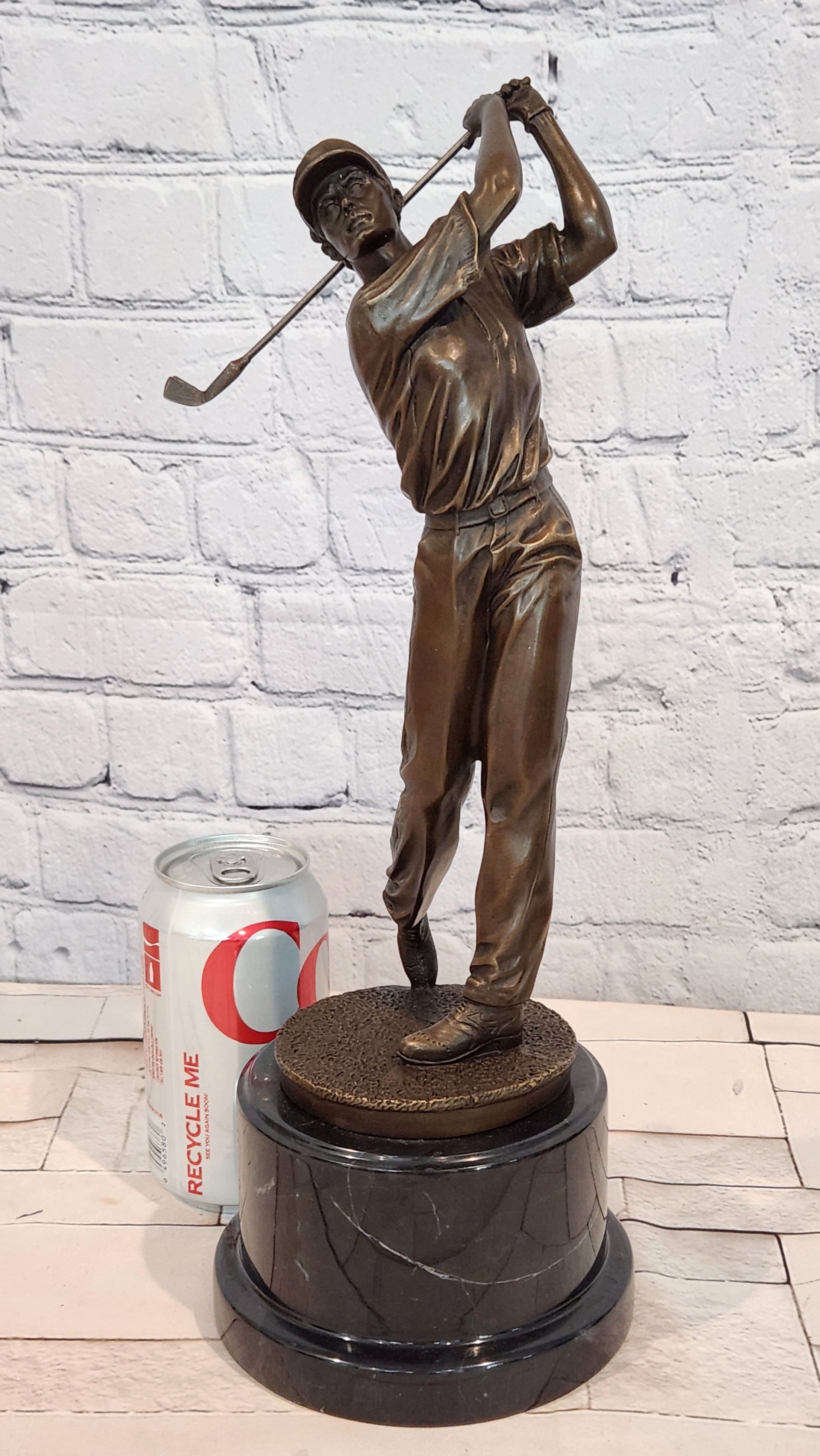 Vintage Bronze Golfer Golfing Statue Putting Figure Trophy Man Cave Club Putting