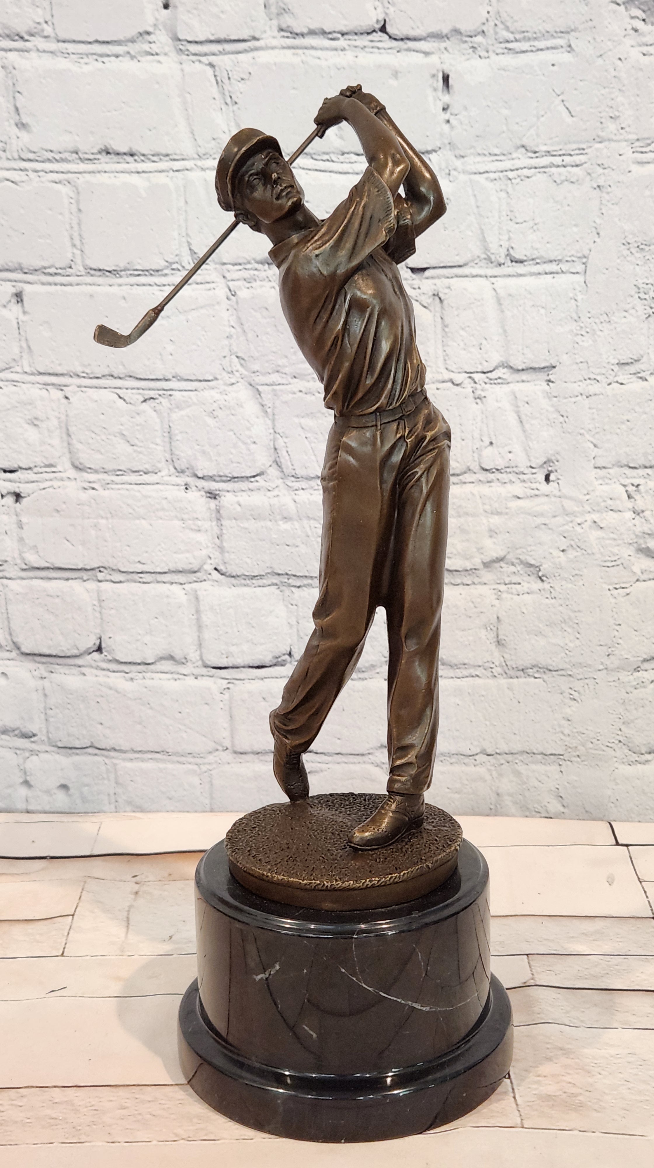 Vintage Bronze Golfer Golfing Statue Putting Figure Trophy Man Cave Club Putting