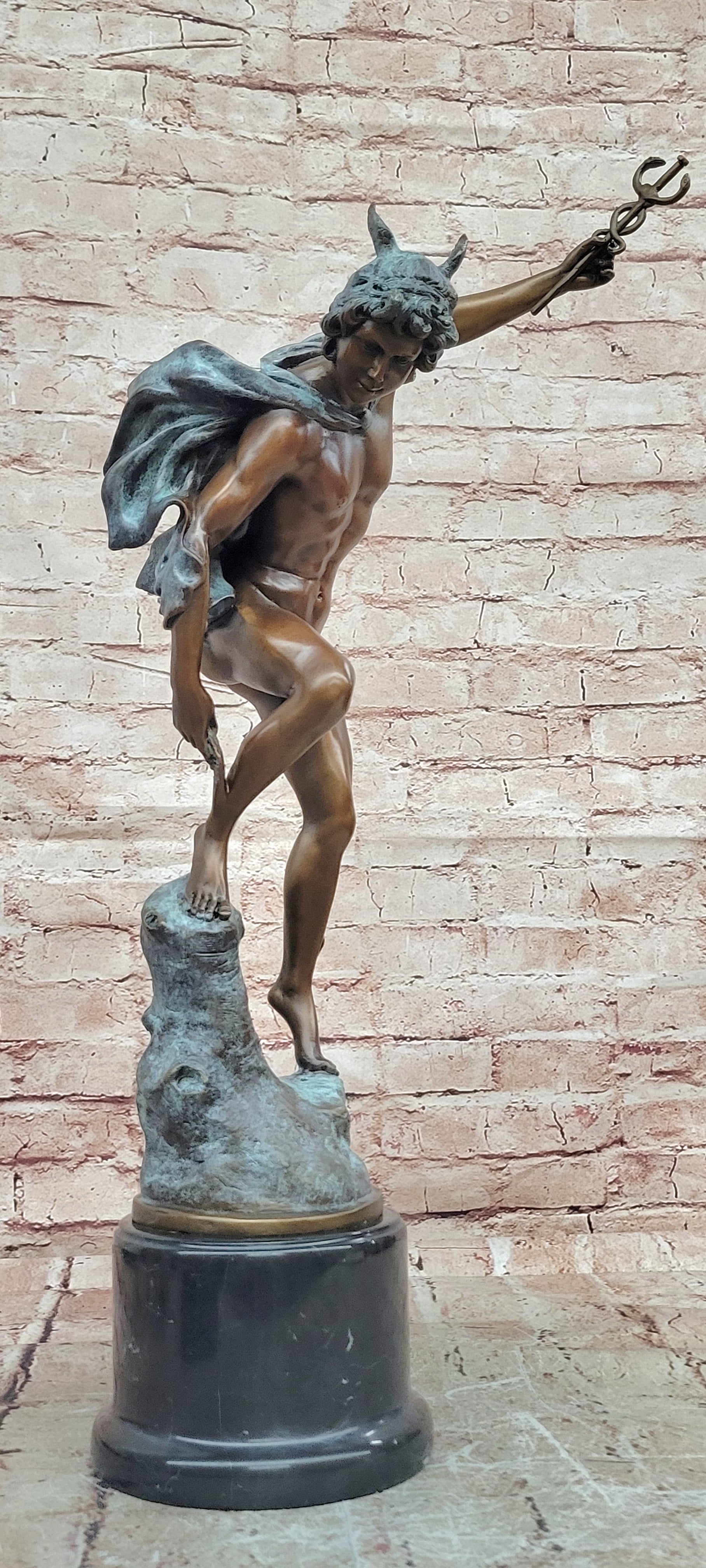 Signed Greek Hermes Mercury Bronze Sculpture Hot Cast Fine Art Statue