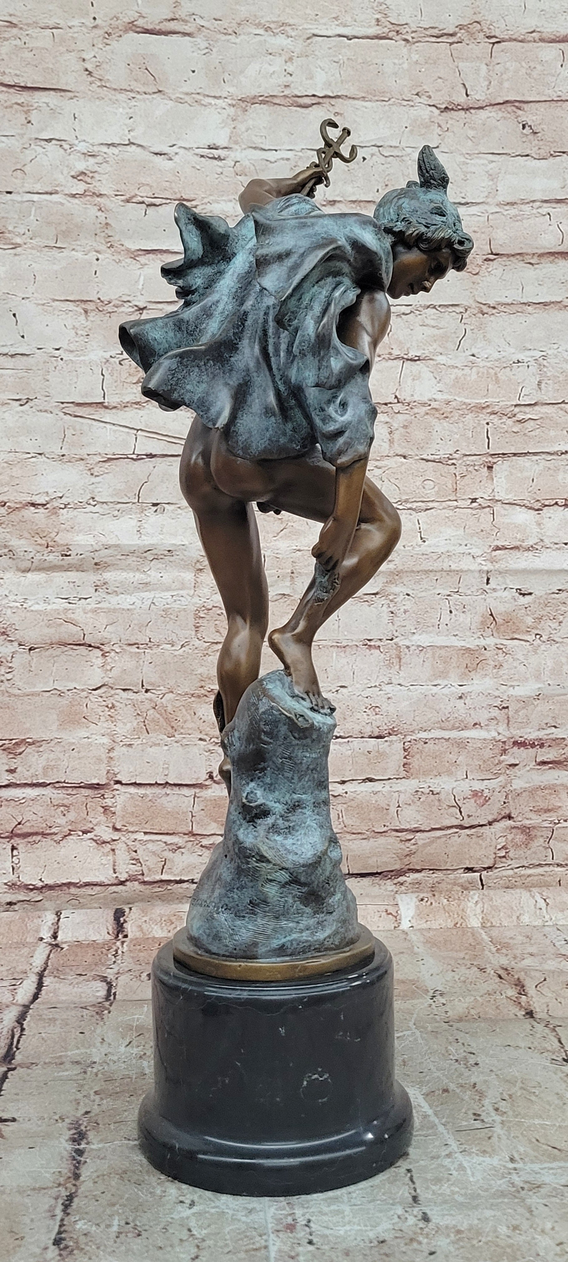 Signed Greek Hermes Mercury Bronze Sculpture Hot Cast Fine Art Statue