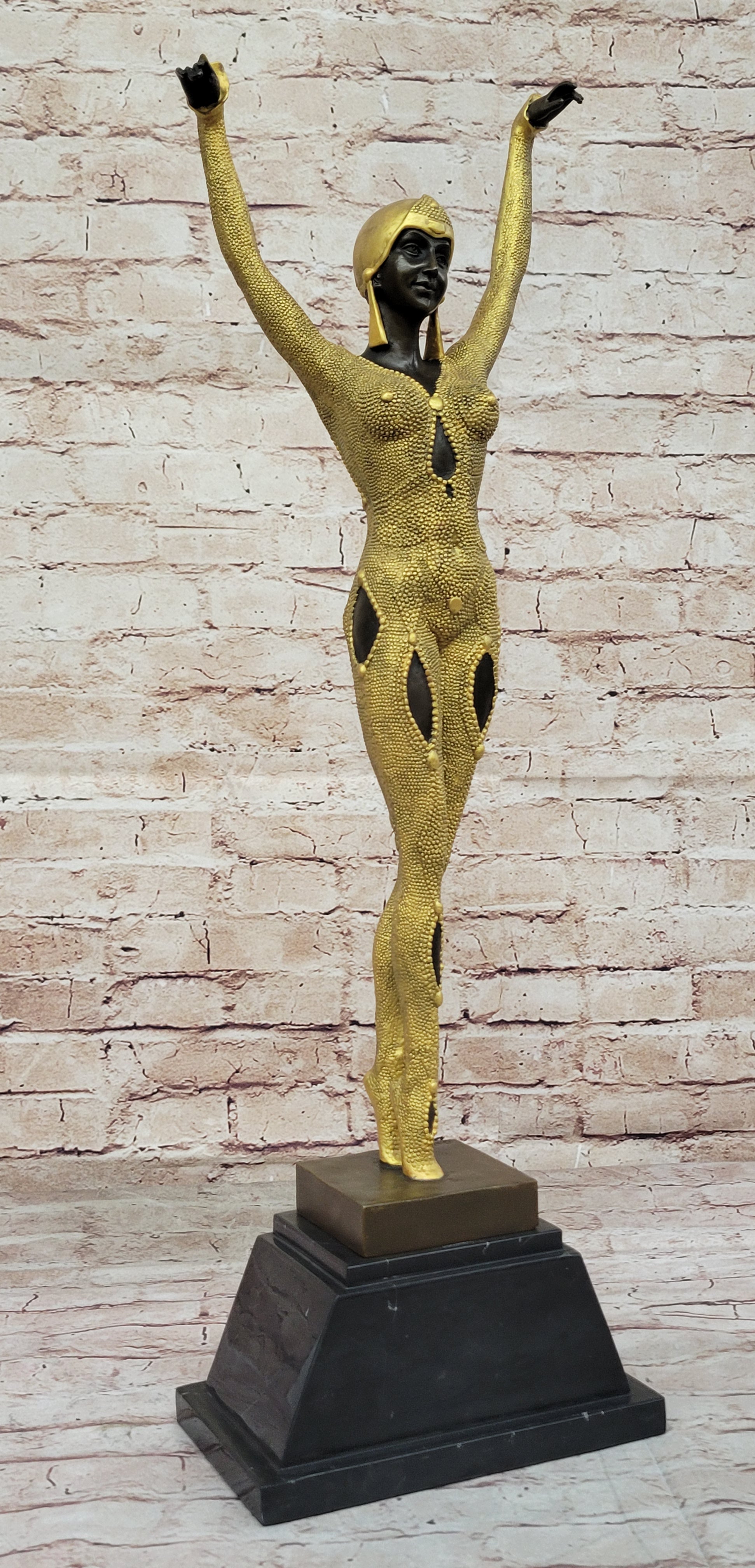 Chiparus Art Deco Bronze Skulptur Echtgold Applikationen signiert Figurine Decor