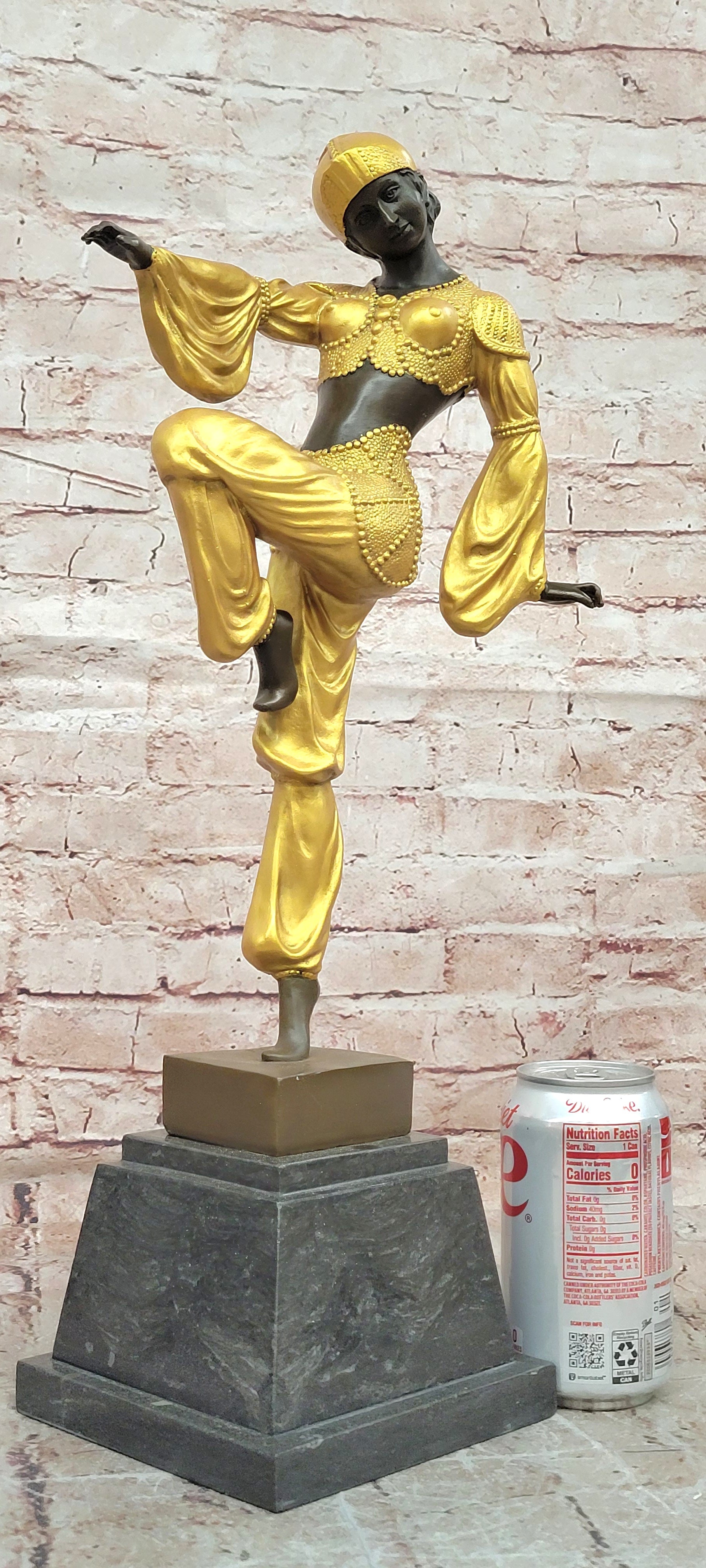 Museum Quality Dancing Woman Bronze Statue Art Deco Marble Base