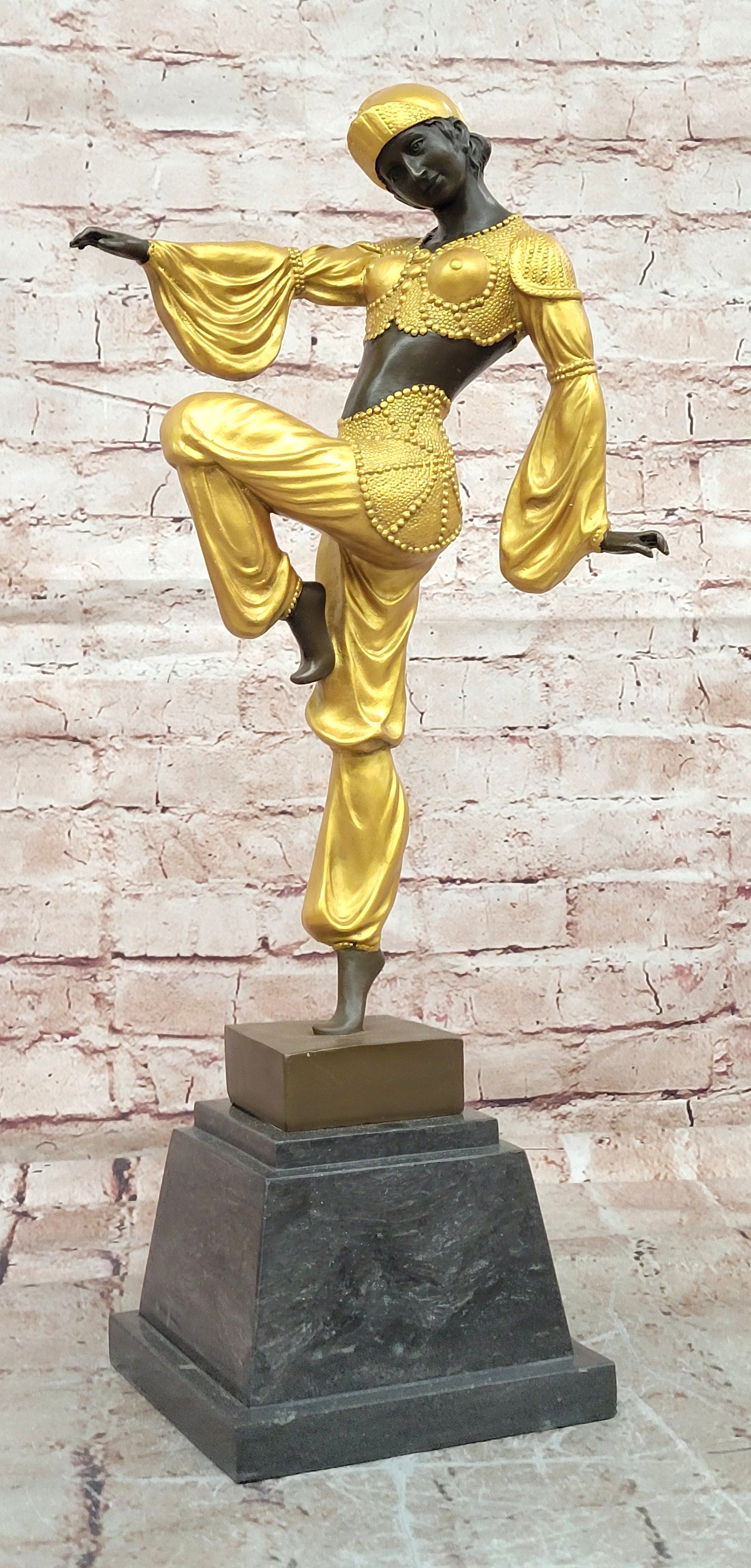 Museum Quality Dancing Woman Bronze Statue Art Deco Marble Base