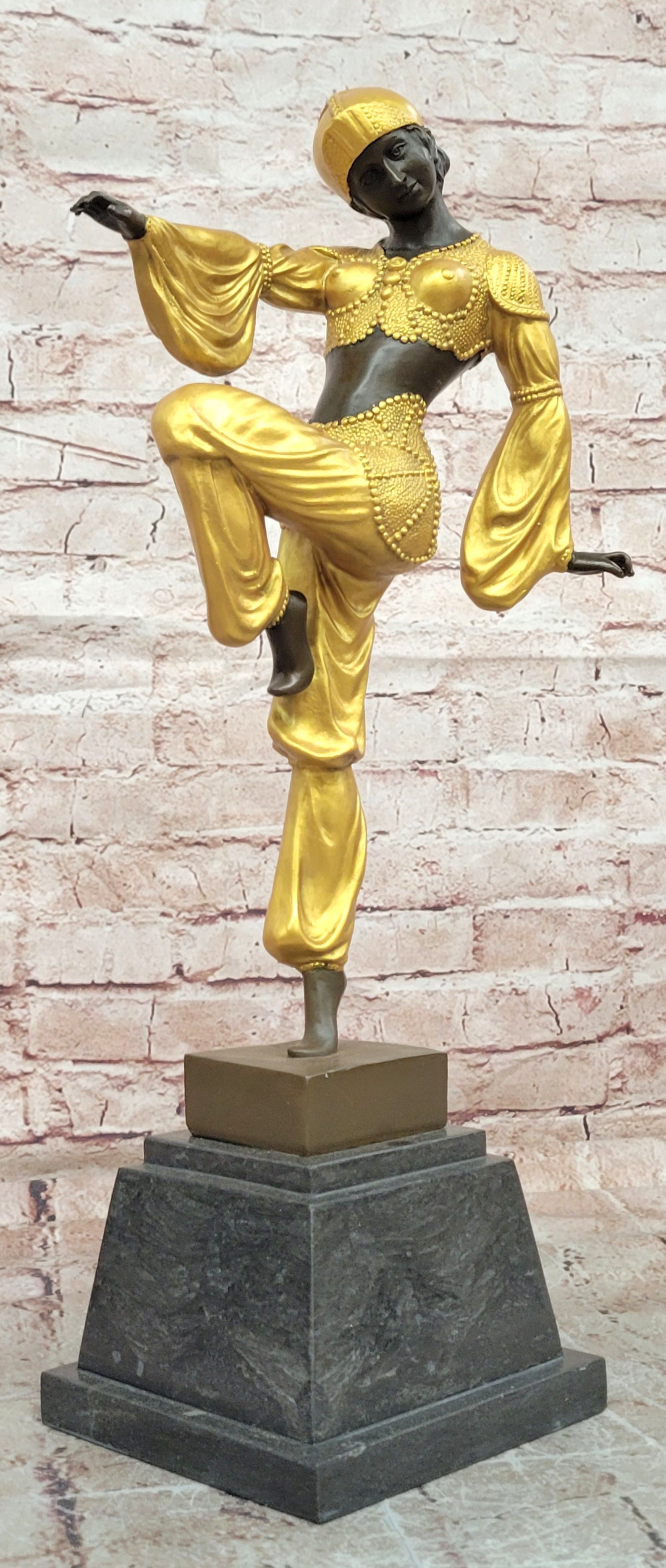 Museum Quality Dancing Woman Bronze Statue Art Deco Marble Base