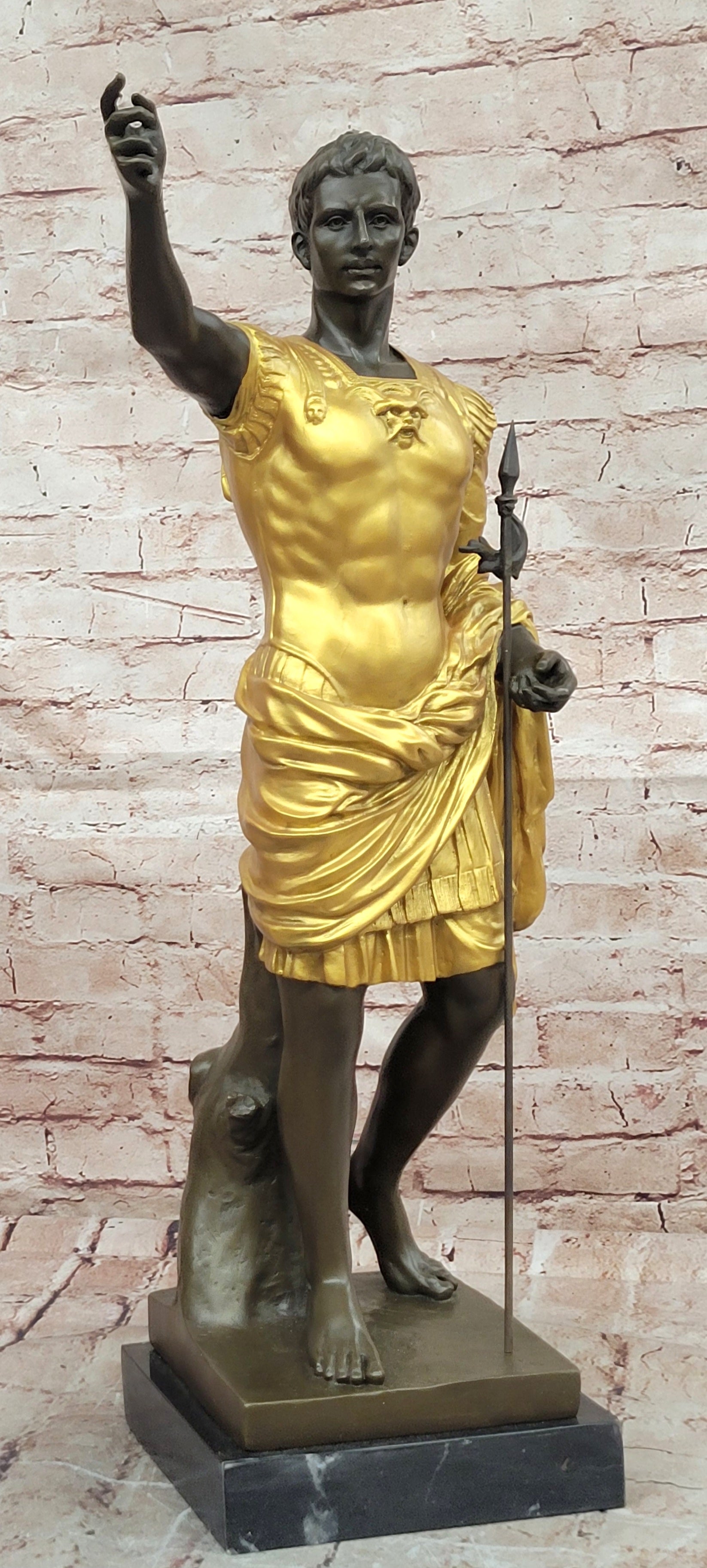 Golden Patina Bronze Caesar Augustus Hot Cast Museum Quality Home Library Decor