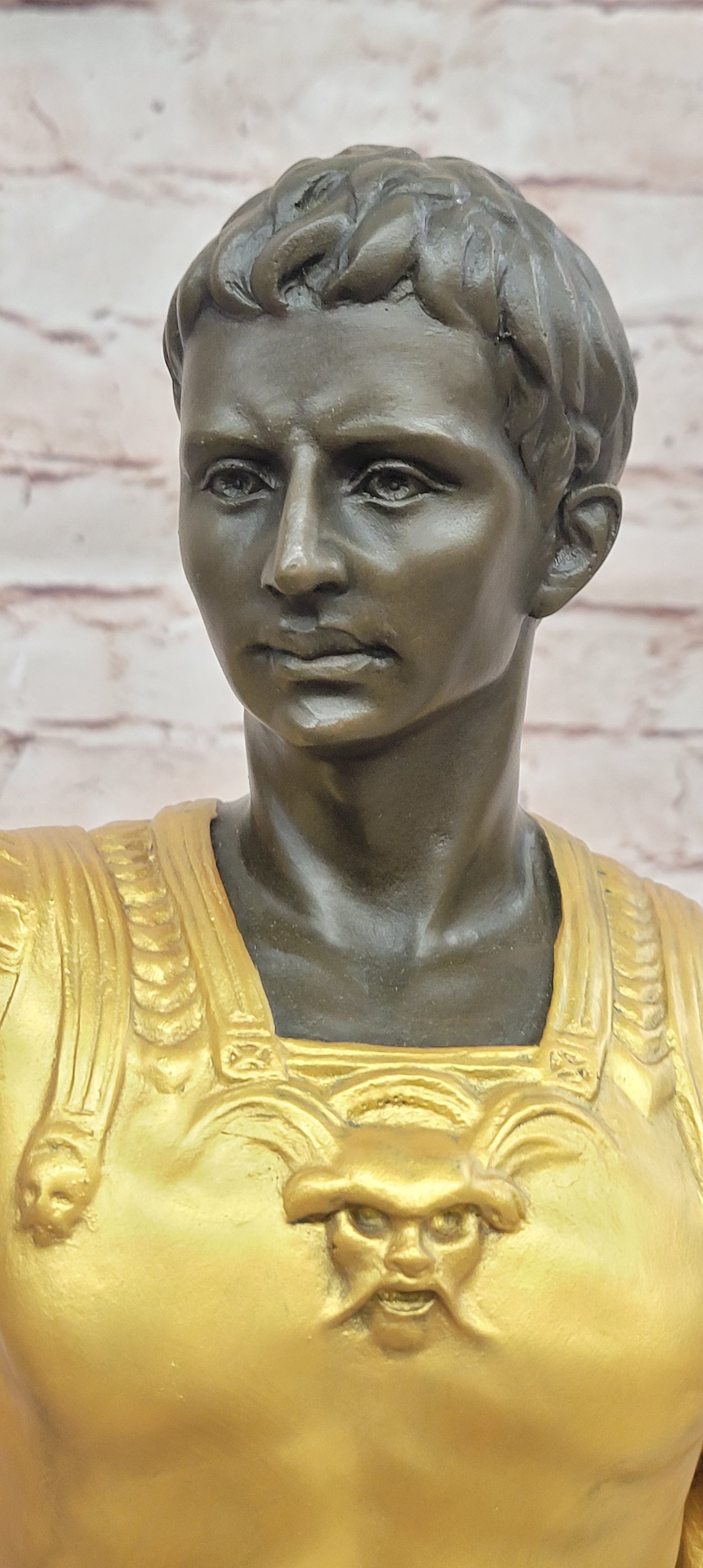 Golden Patina Bronze Caesar Augustus Hot Cast Museum Quality Home Library Decor