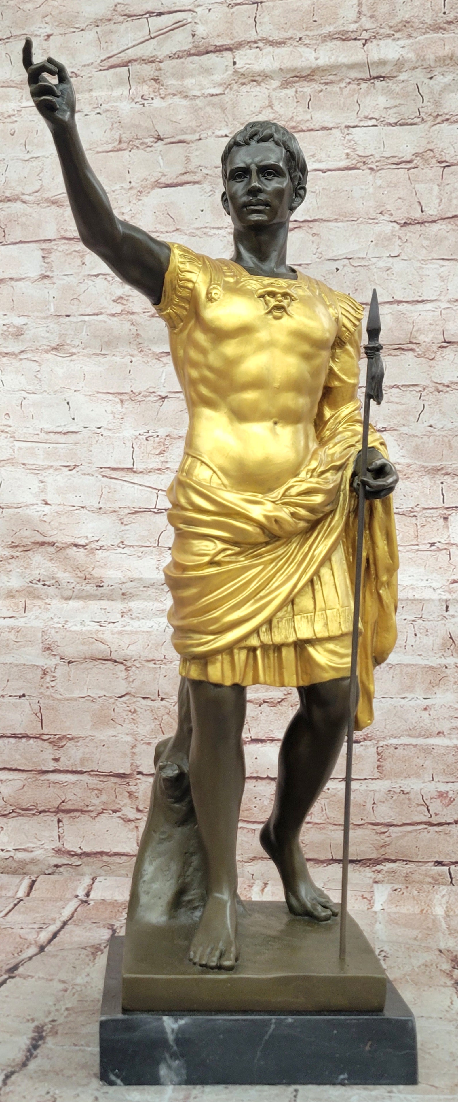 Golden Patina Bronze Caesar Augustus Hot Cast Museum Quality Home Library Decor