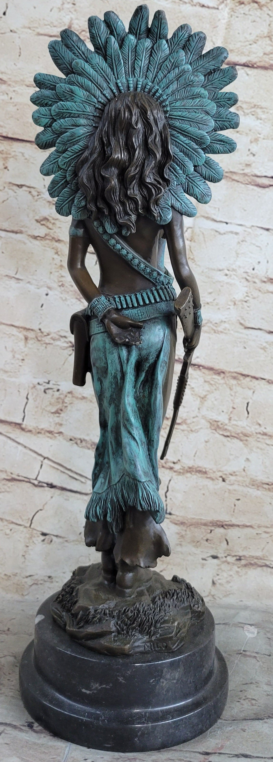 RARE Vintage Armor Bronze Native American Indian Warrior With Gun Statue Figure