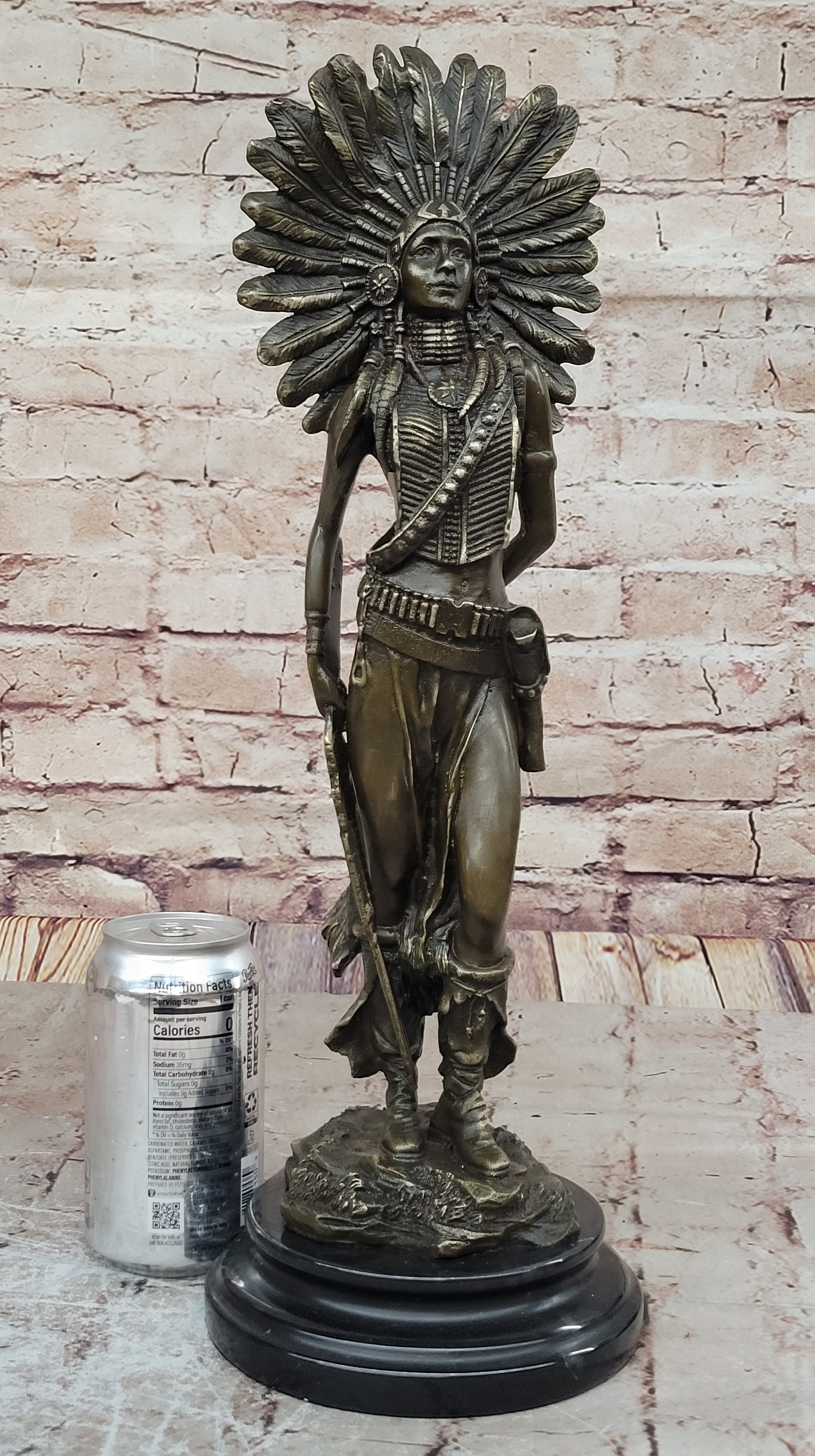Genuine Solid Bronze Girl Woman Indian Warrior Home Office Decoration Statue