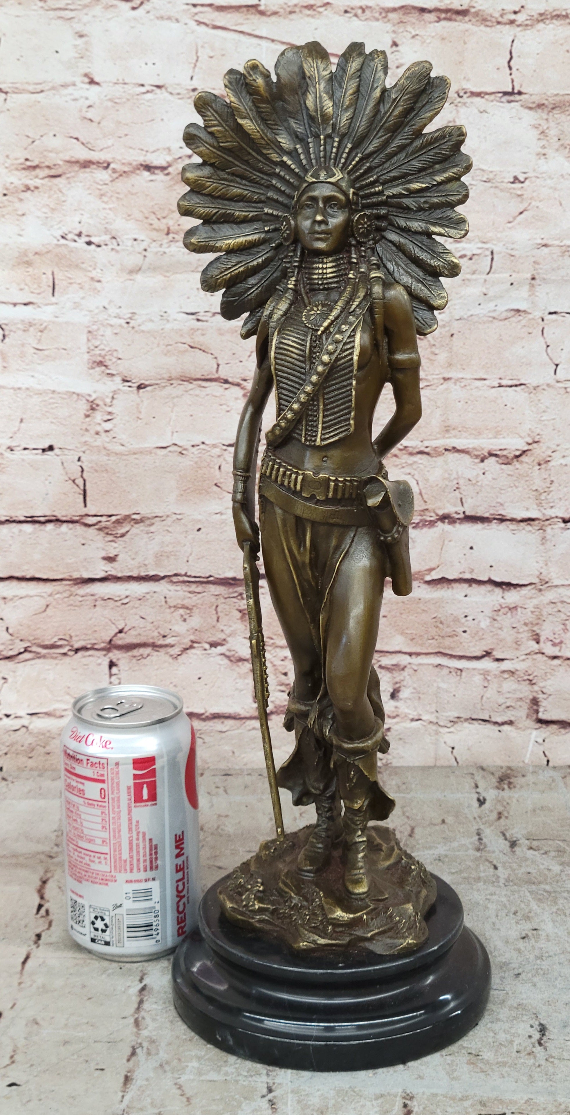 Genuine Solid Bronze Girl Woman Indian Warrior Home Office Decoration Statue