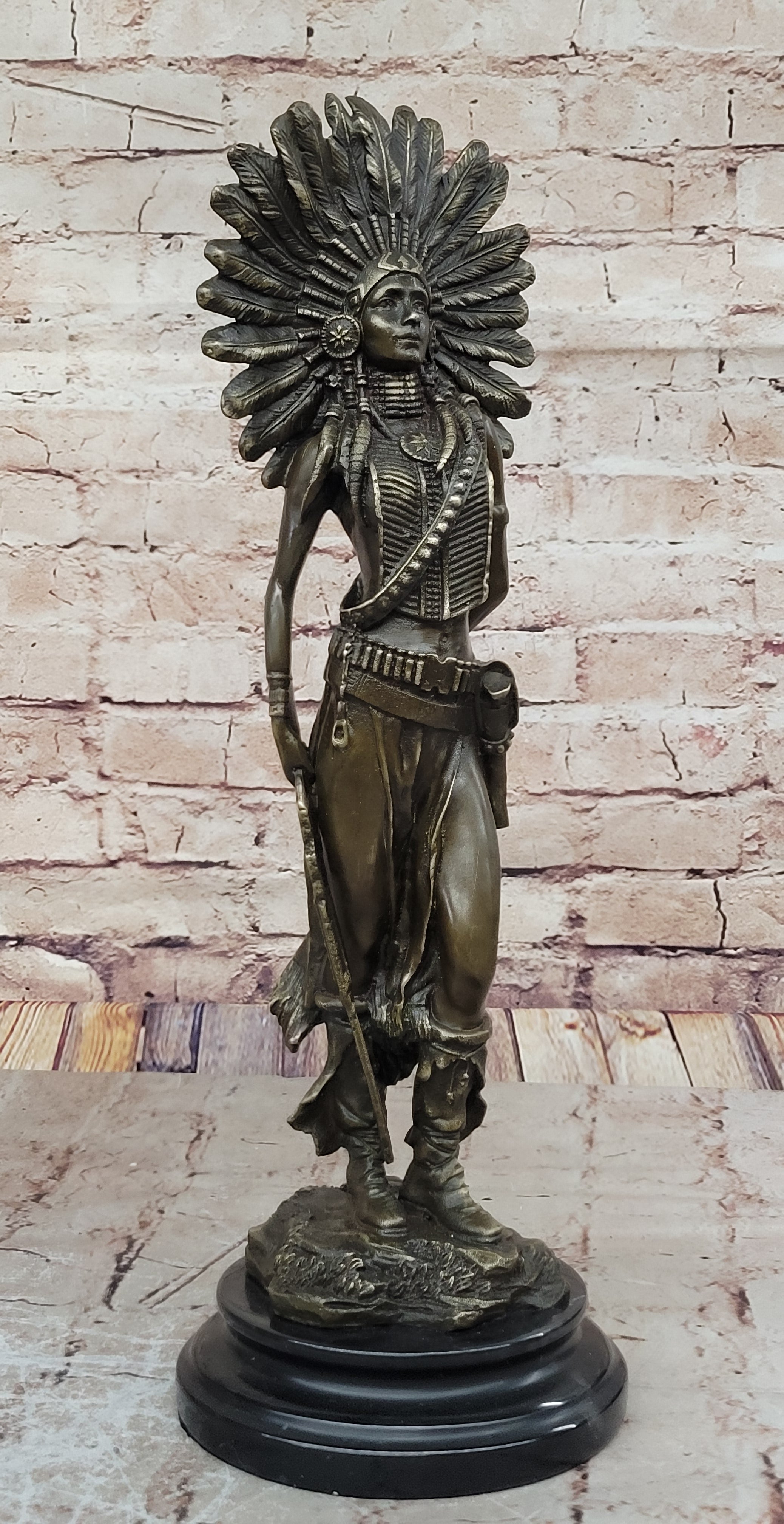 Genuine Solid Bronze Girl Woman Indian Warrior Home Office Decoration Statue