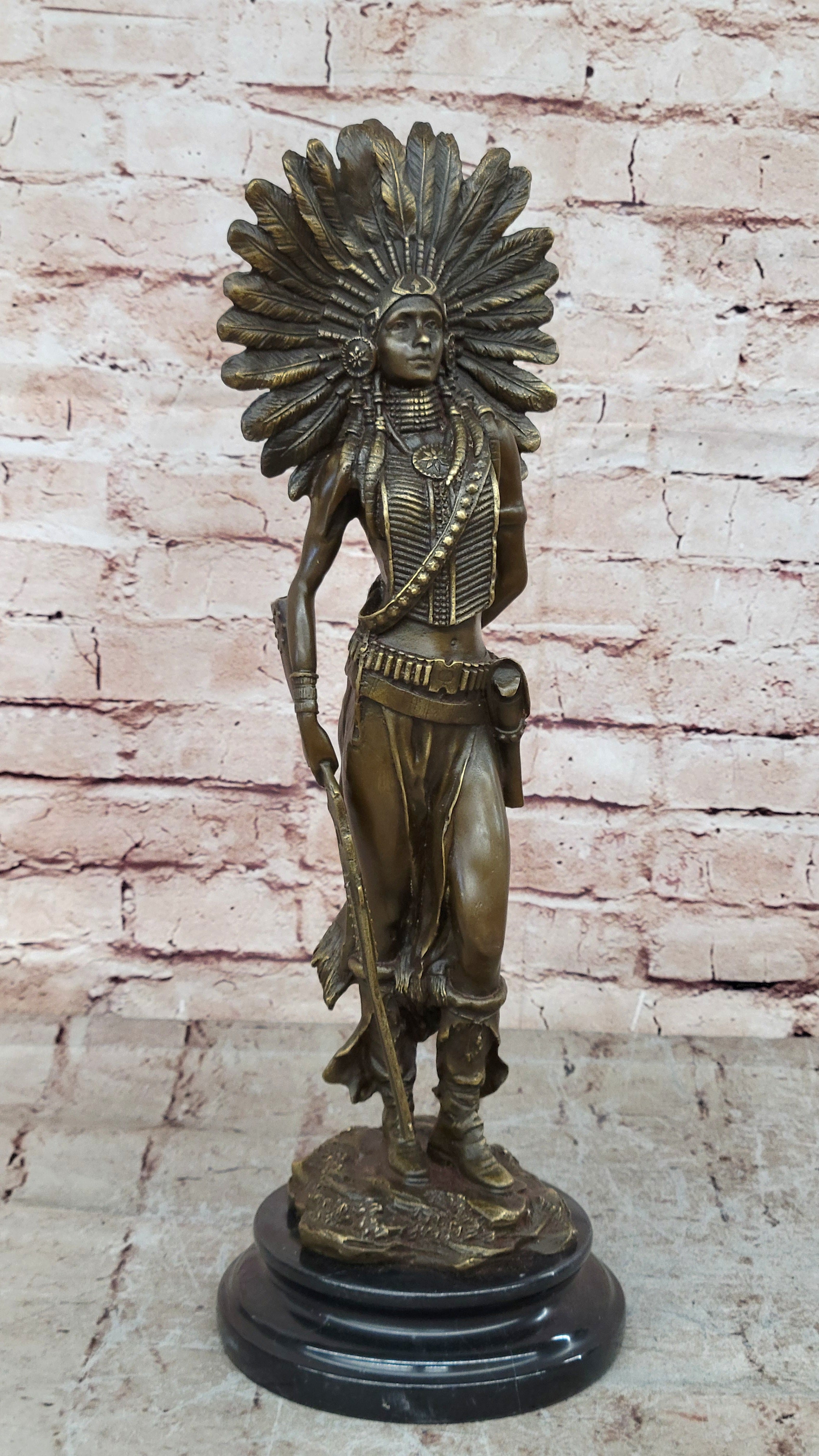 Genuine Solid Bronze Girl Woman Indian Warrior Home Office Decoration Statue