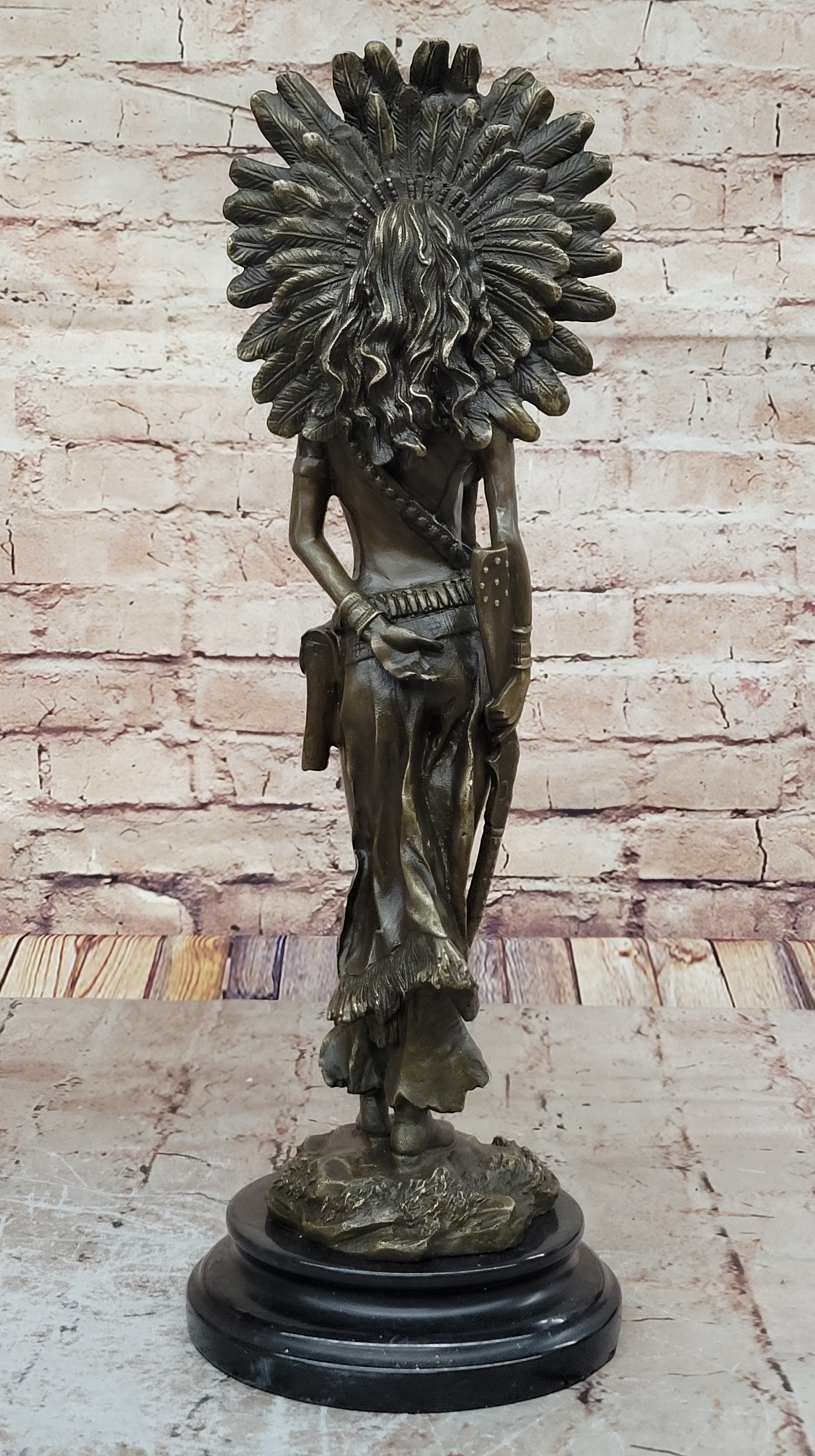 Genuine Solid Bronze Girl Woman Indian Warrior Home Office Decoration Statue