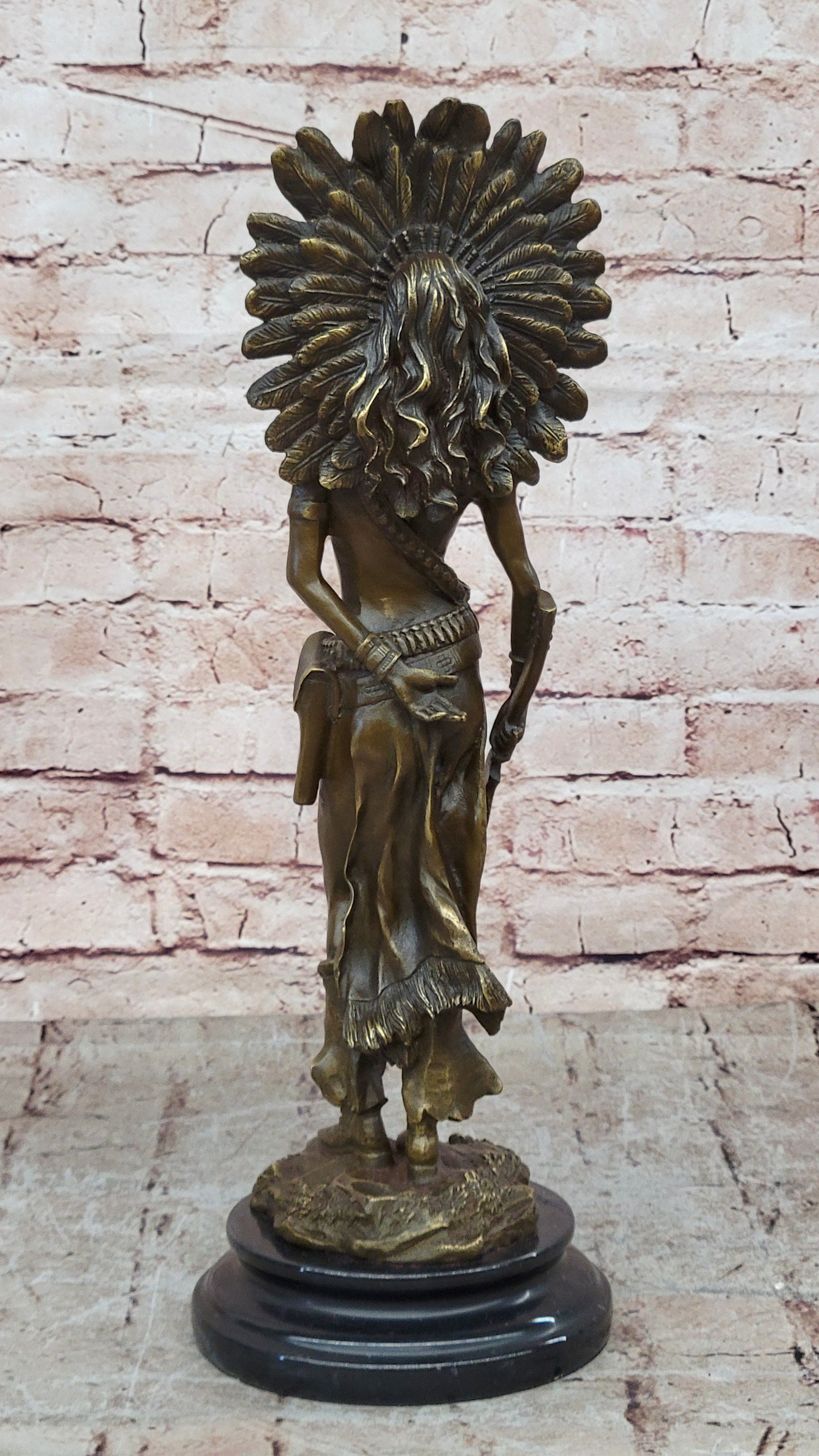 Genuine Solid Bronze Girl Woman Indian Warrior Home Office Decoration Statue