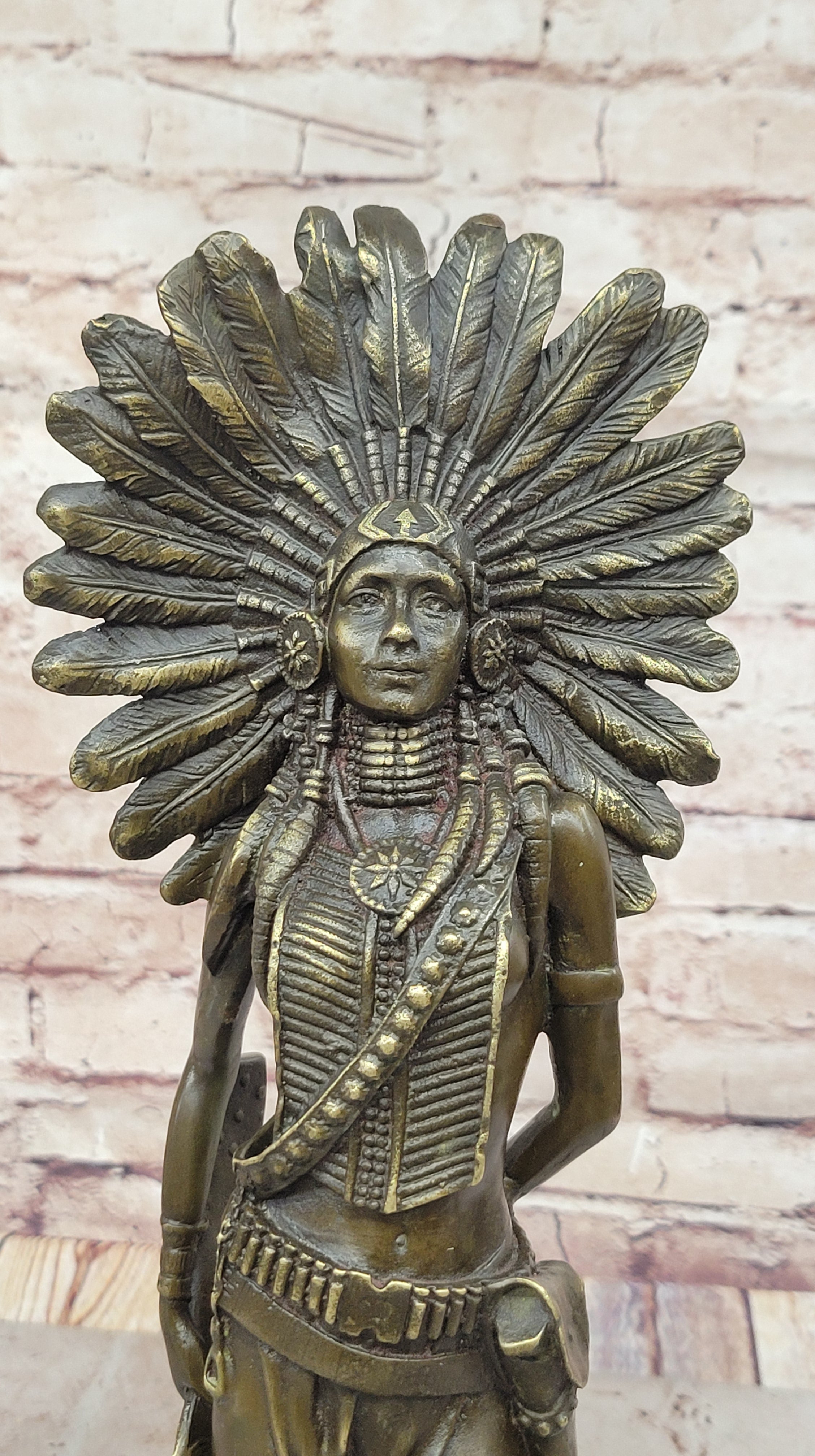 Genuine Solid Bronze Girl Woman Indian Warrior Home Office Decoration Statue
