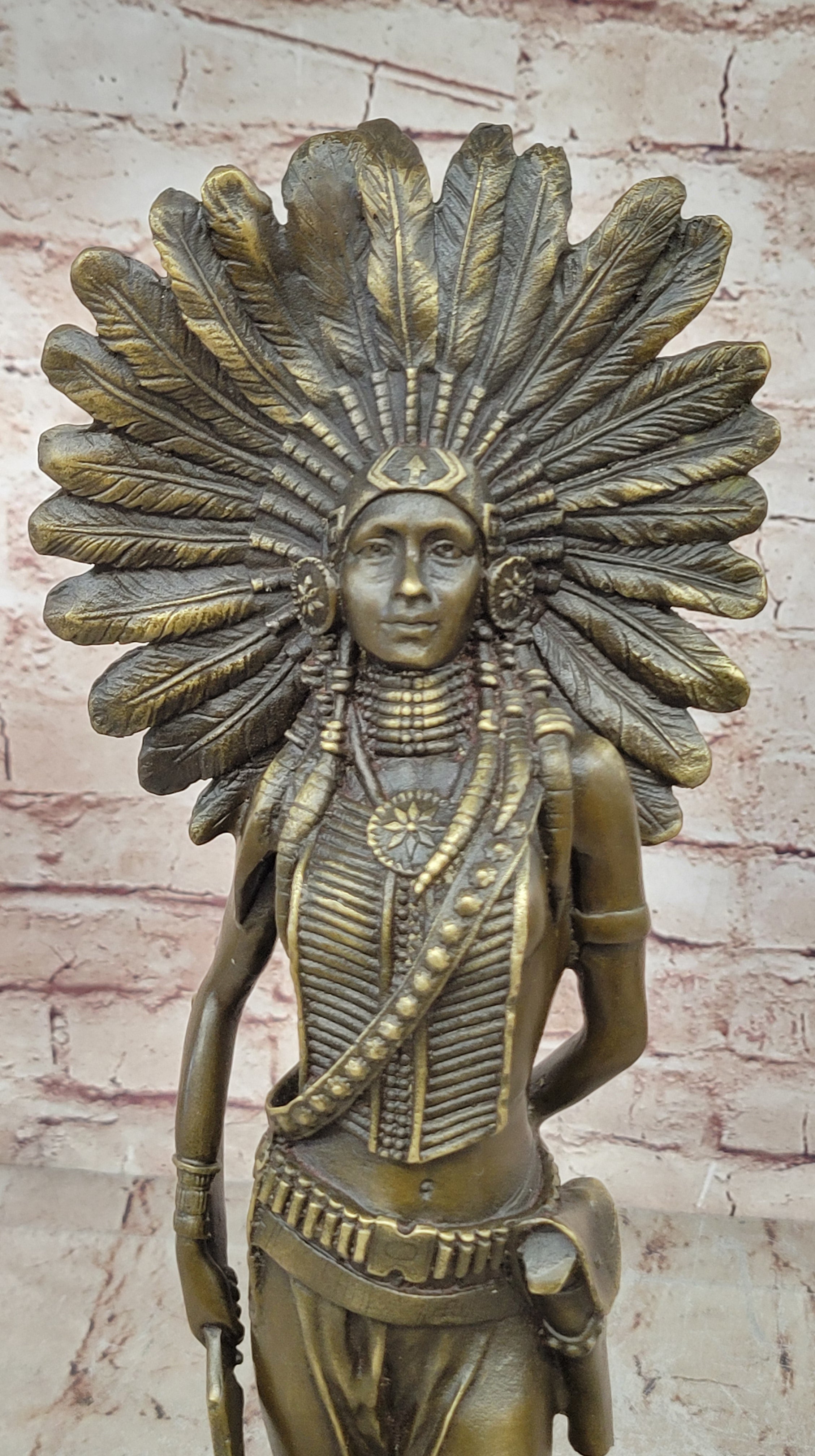 Genuine Solid Bronze Girl Woman Indian Warrior Home Office Decoration Statue