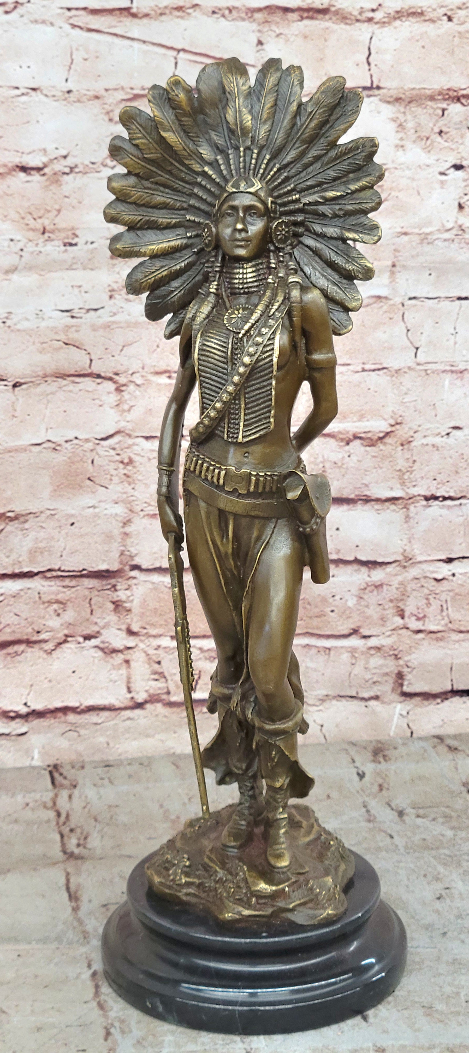 Genuine Solid Bronze Girl Woman Indian Warrior Home Office Decoration Statue
