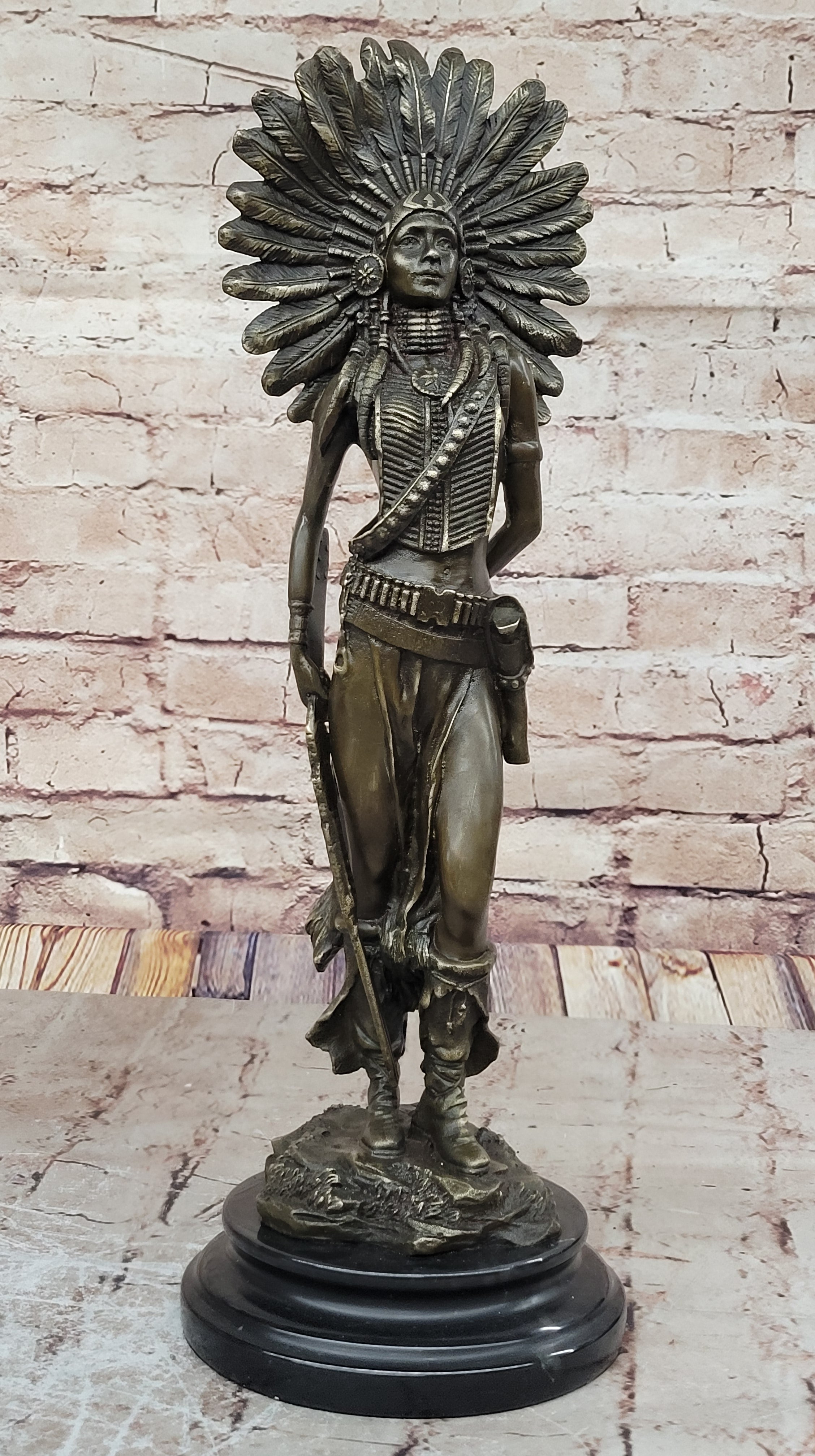 Genuine Solid Bronze Girl Woman Indian Warrior Home Office Decoration Statue