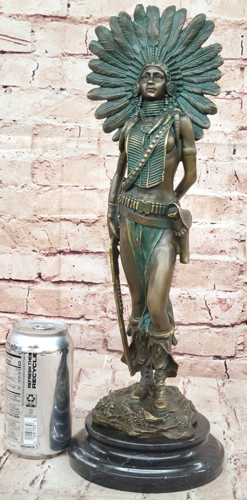 RARE Vintage Armor Bronze Native American Indian Warrior With Gun Statue Figure