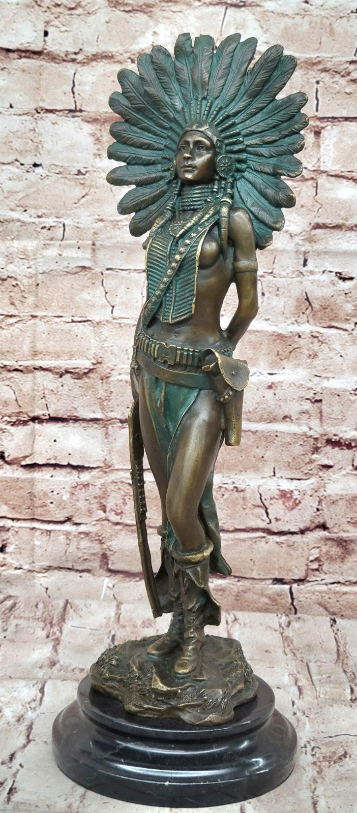 RARE Vintage Armor Bronze Native American Indian Warrior With Gun Statue Figure