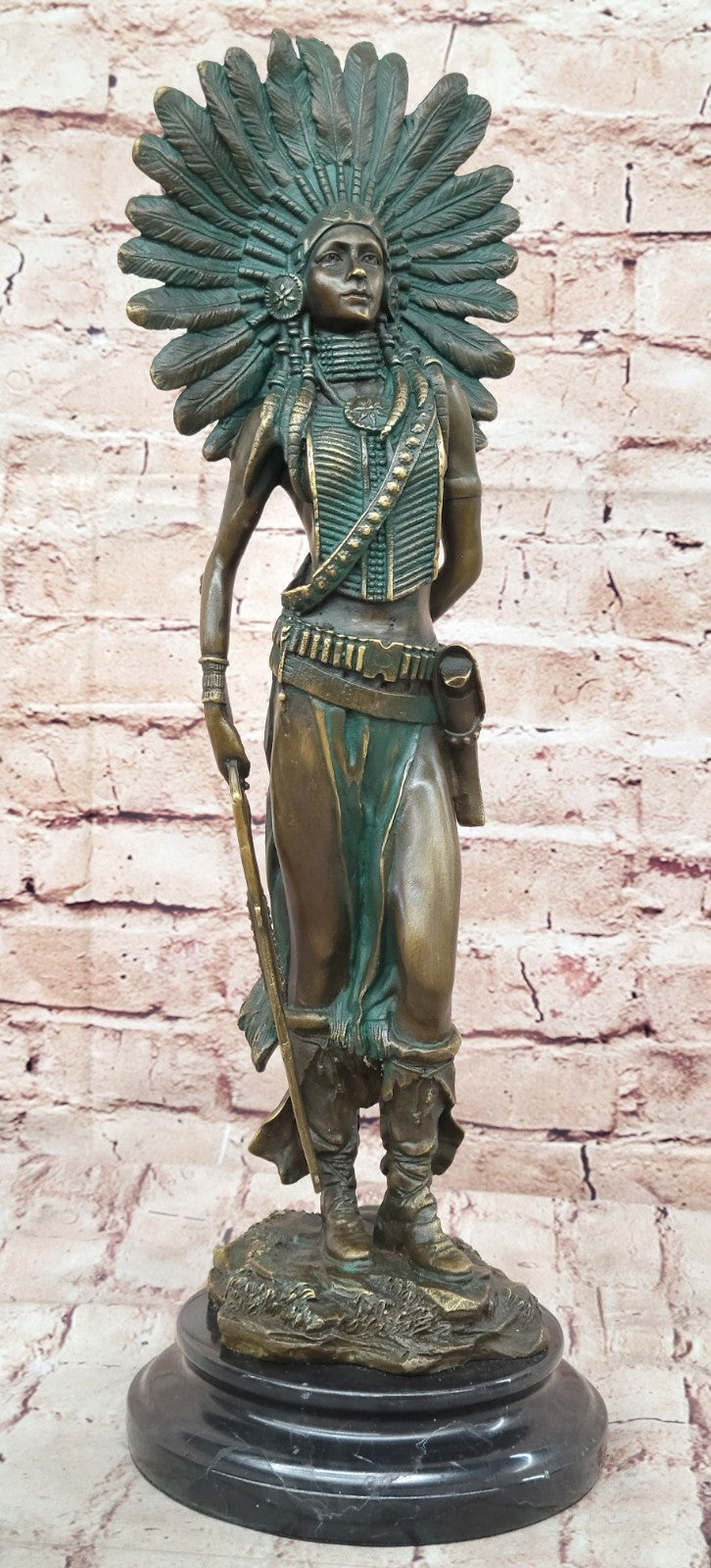 RARE Vintage Armor Bronze Native American Indian Warrior With Gun Statue Figure