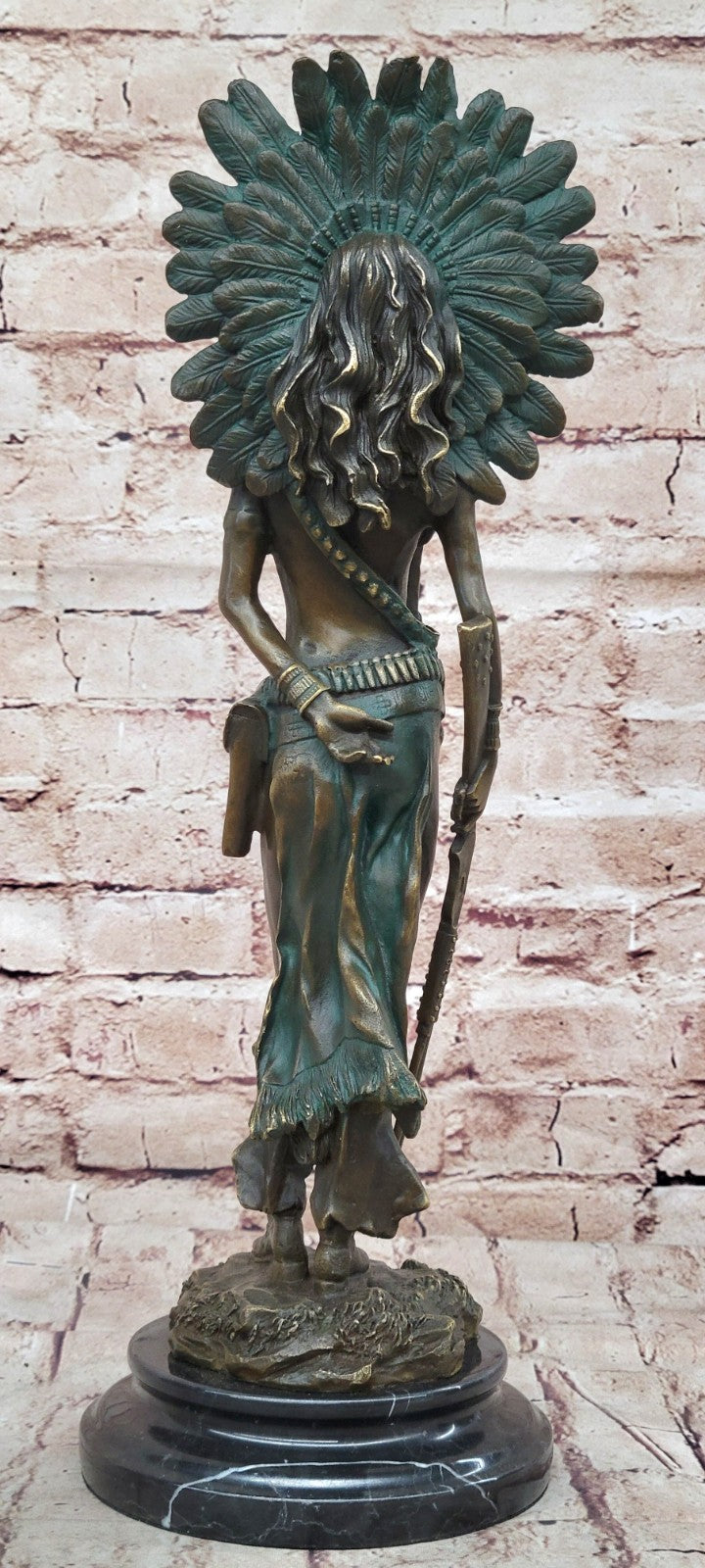RARE Vintage Armor Bronze Native American Indian Warrior With Gun Statue Figure