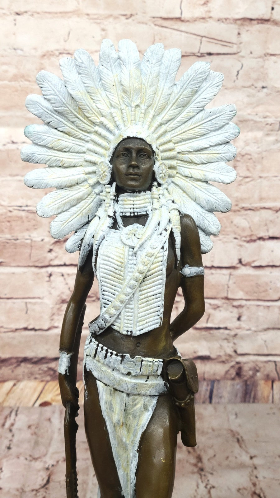 Signed Native American Indian Girl Bronze Sculpture Statue Figurine Home Decor