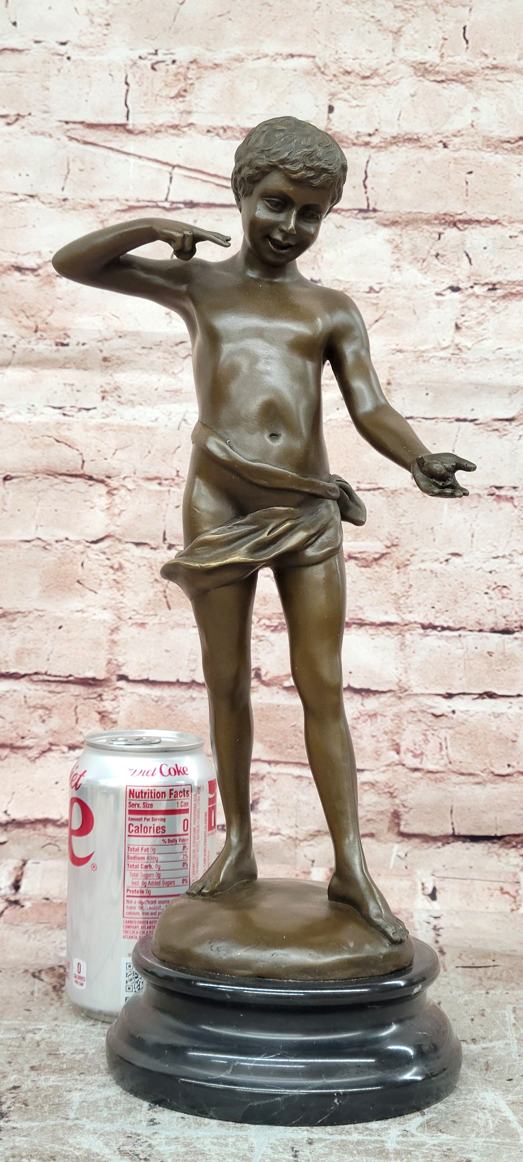 Somme Bronze Sculpture Young Boy with Snail Hand Made Art Deco Artwork Art