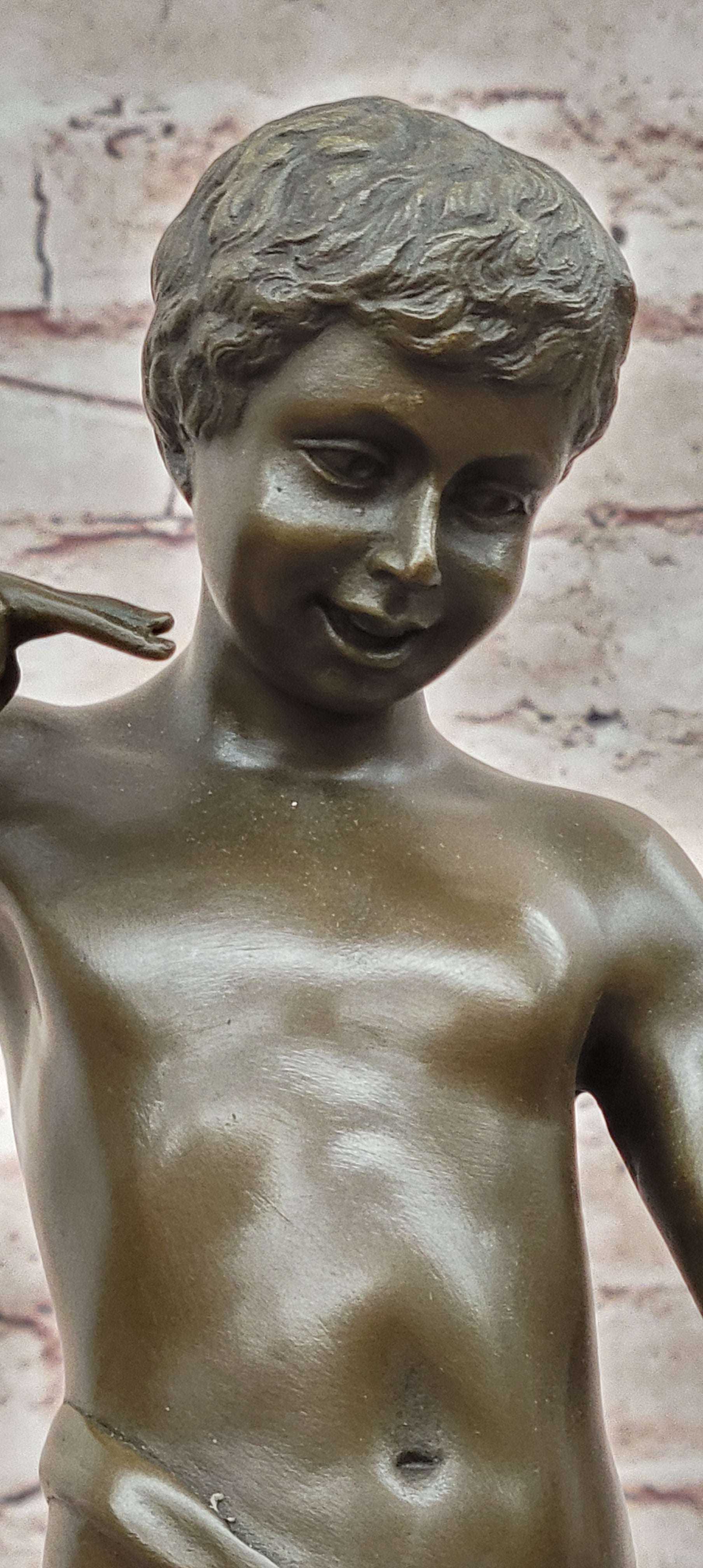 Somme Bronze Sculpture Young Boy with Snail Hand Made Art Deco Artwork Art