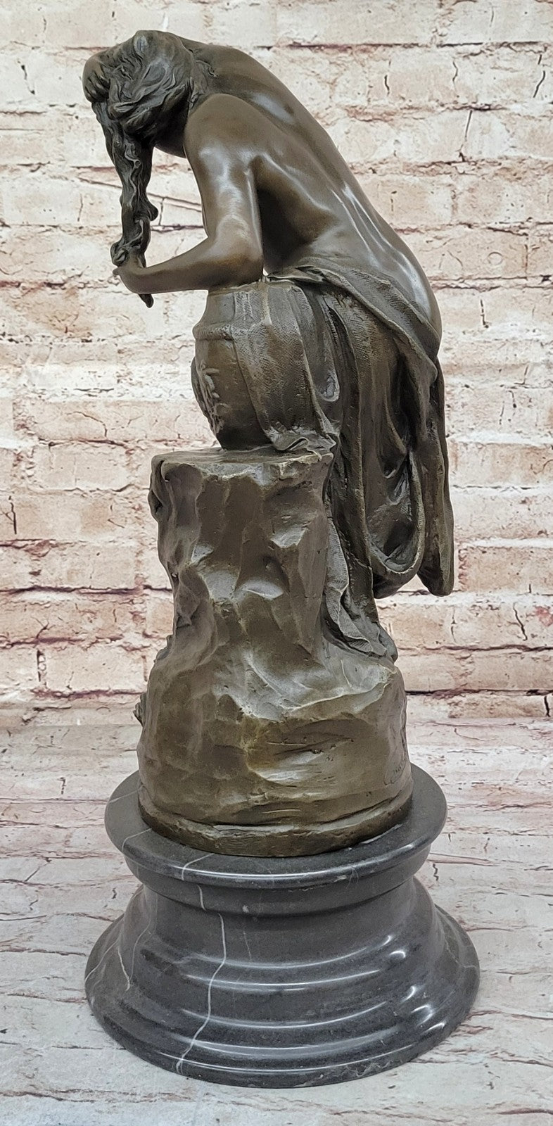 Handcrafted Bronze Statue: Nude Girl Washing Hair, Classic Artwork Decor