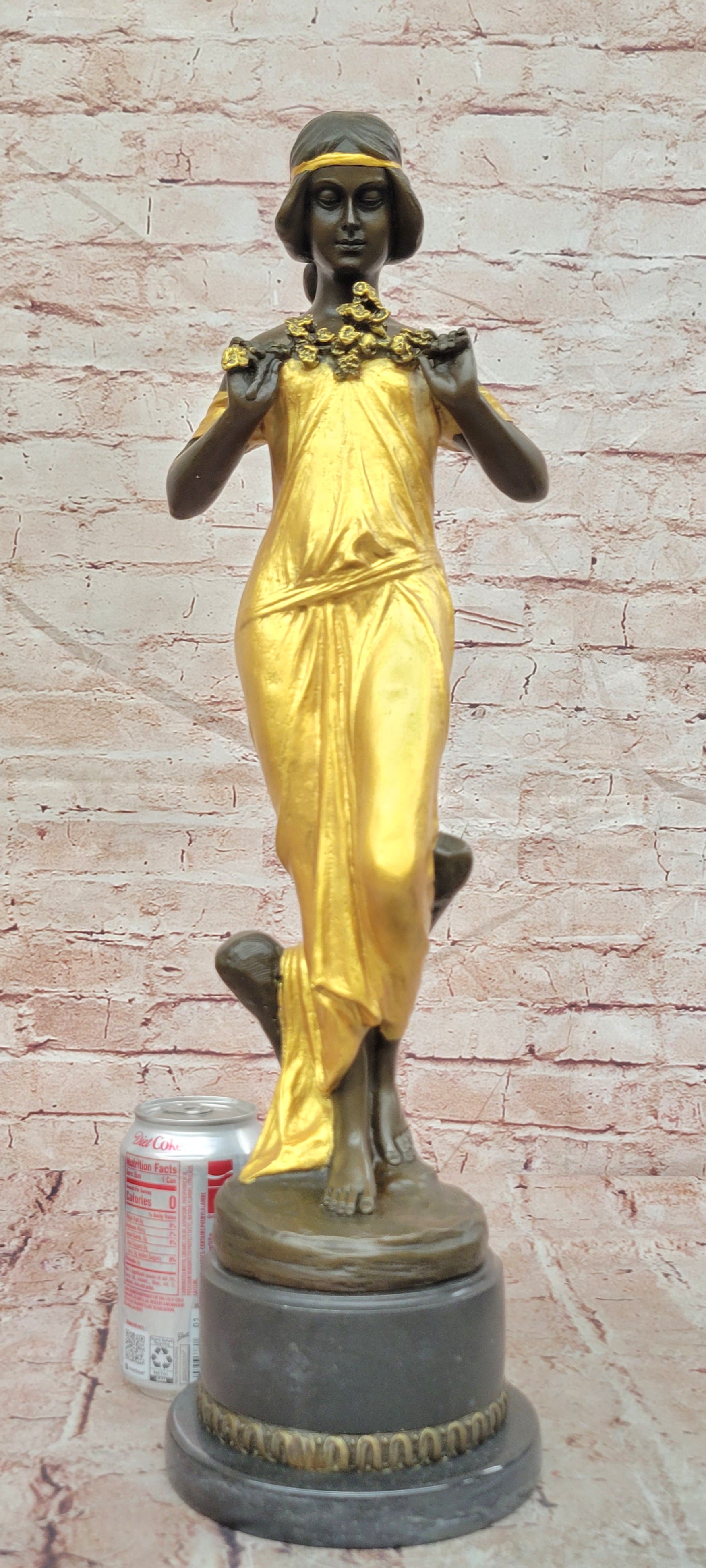 Bronze Female Nymph Sculpture Signed Pittaluga Gold Patina Fine Art Artwork