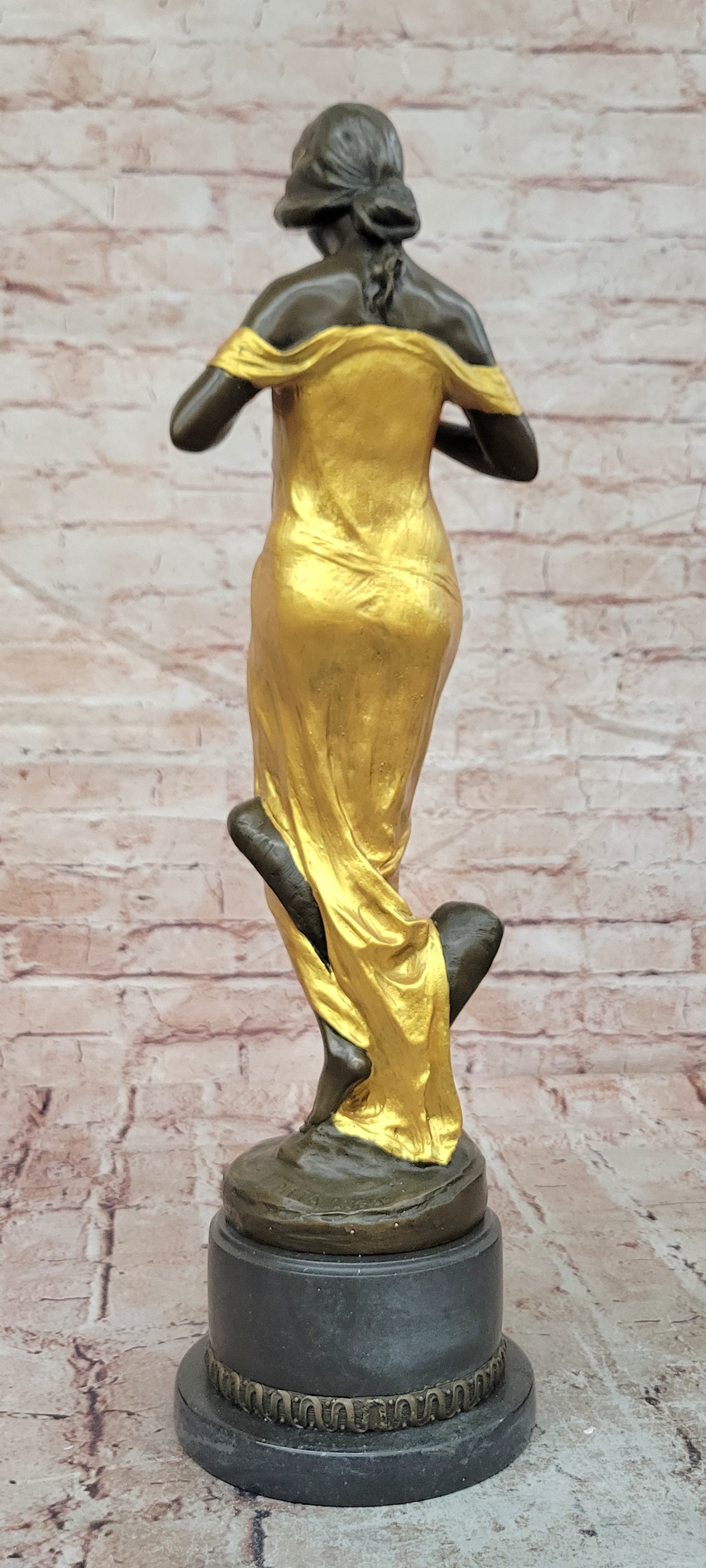 Bronze Female Nymph Sculpture Signed Pittaluga Gold Patina Fine Art Artwork