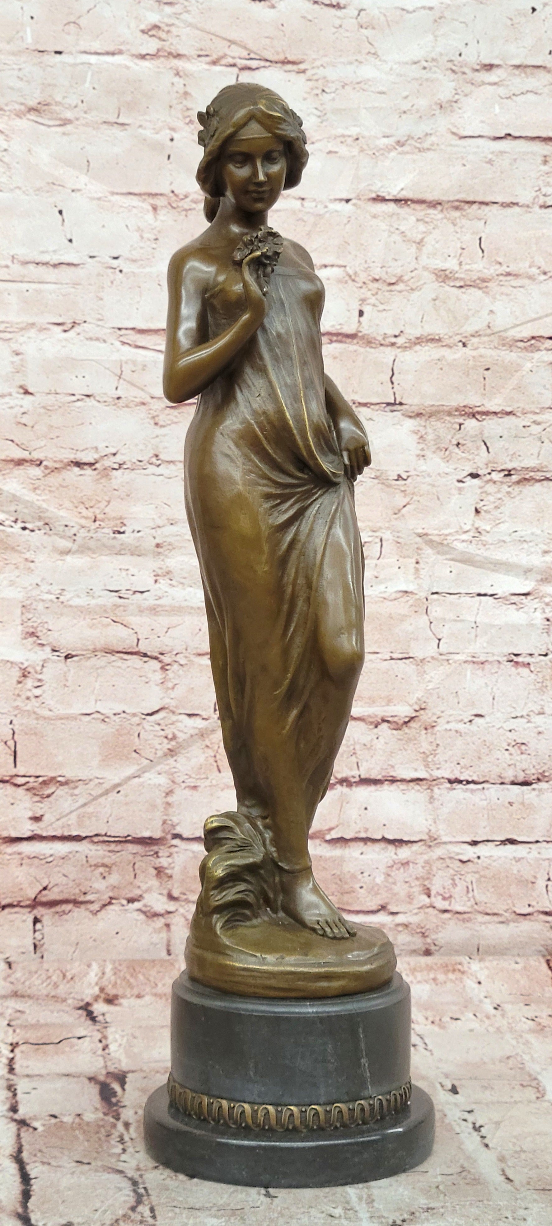 Pittaluga Bronze Lady Figurine Holding Flower Collectible Museum Quality Statue